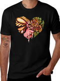 Fairy Heart Rose Graphic Tee - Stylish Comfort