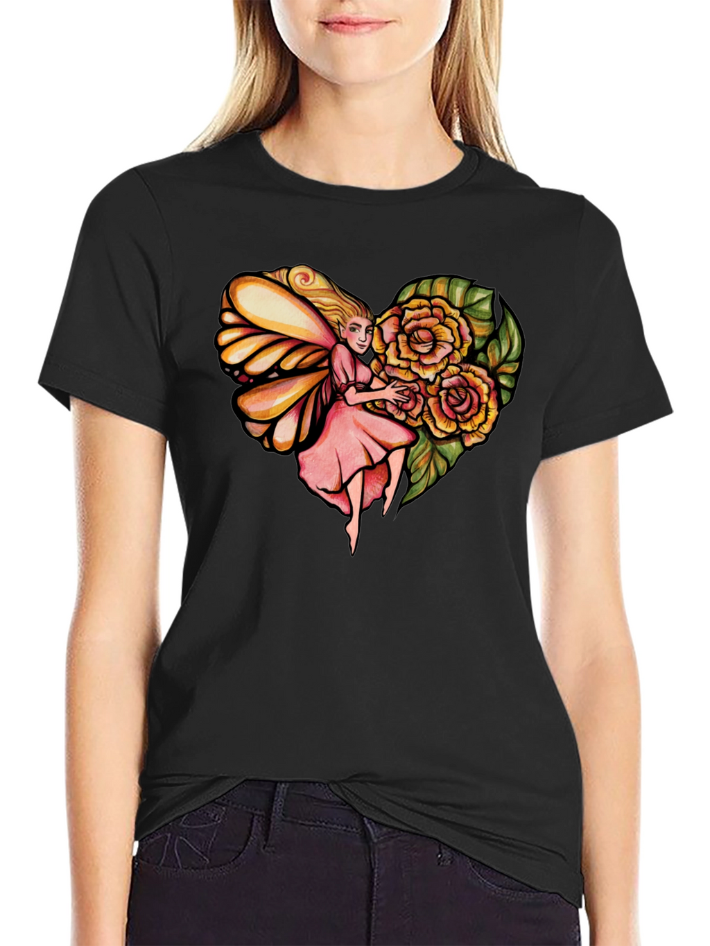 Fairy Heart Rose Graphic Tee - Stylish Comfort