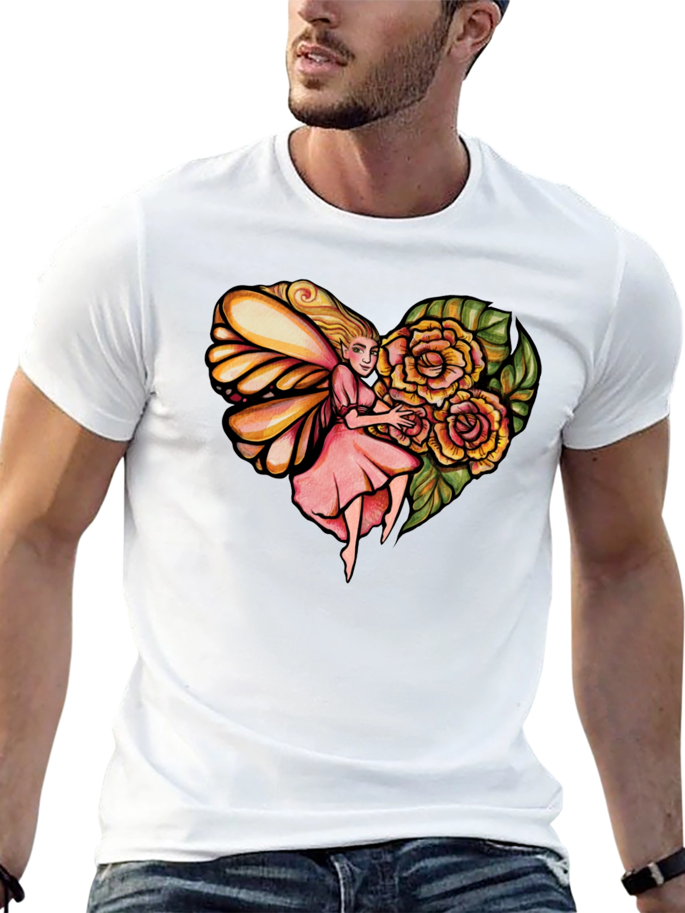 Fairy Heart Rose Graphic Tee - Stylish Comfort