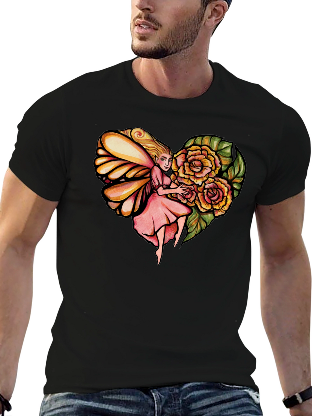 Fairy Heart Rose Graphic Tee - Stylish Comfort