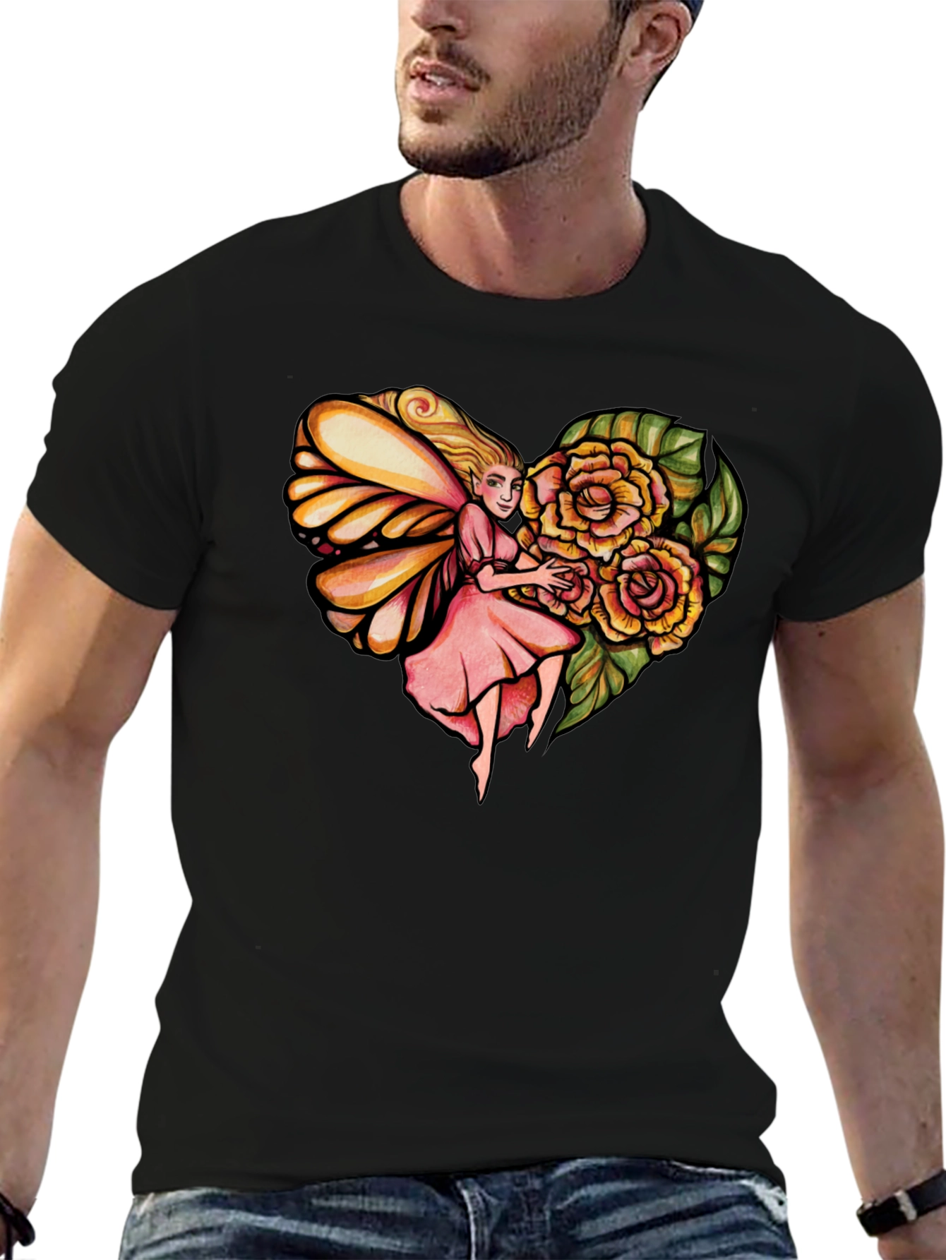 Fairy Heart Rose Graphic Tee - Stylish Comfort
