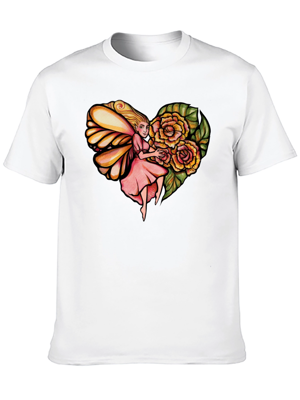 Fairy Heart Rose Graphic Tee - Stylish Comfort