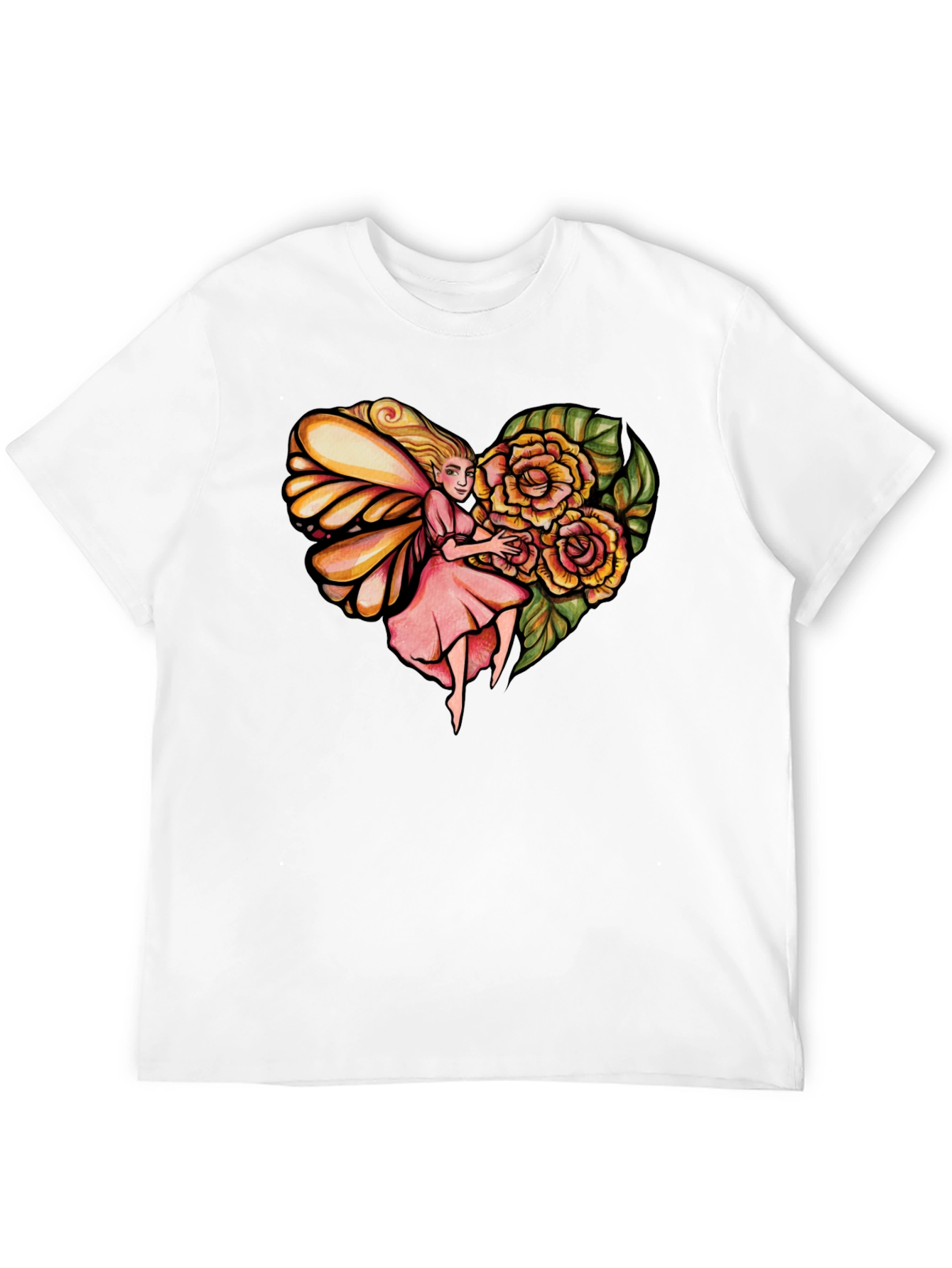 Fairy Heart Rose Graphic Tee - Stylish Comfort