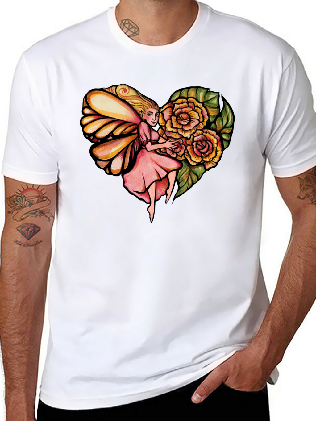 Fairy Heart Rose Graphic Tee - Stylish Comfort