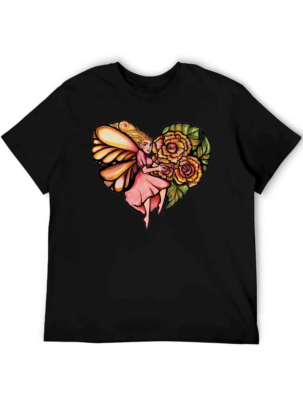 Fairy Heart Rose Graphic Tee - Stylish Comfort