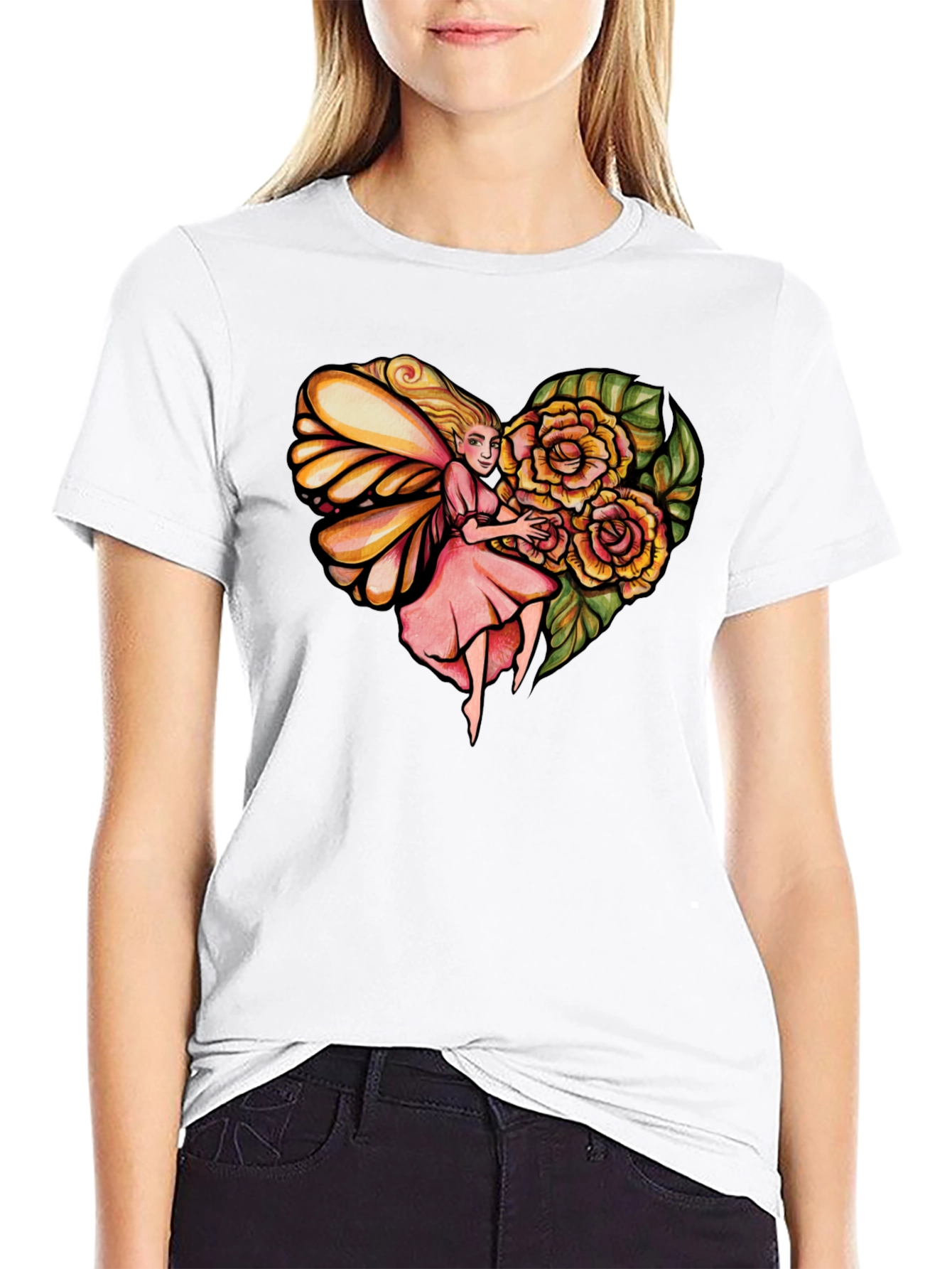 Fairy Heart Rose Graphic Tee - Stylish Comfort