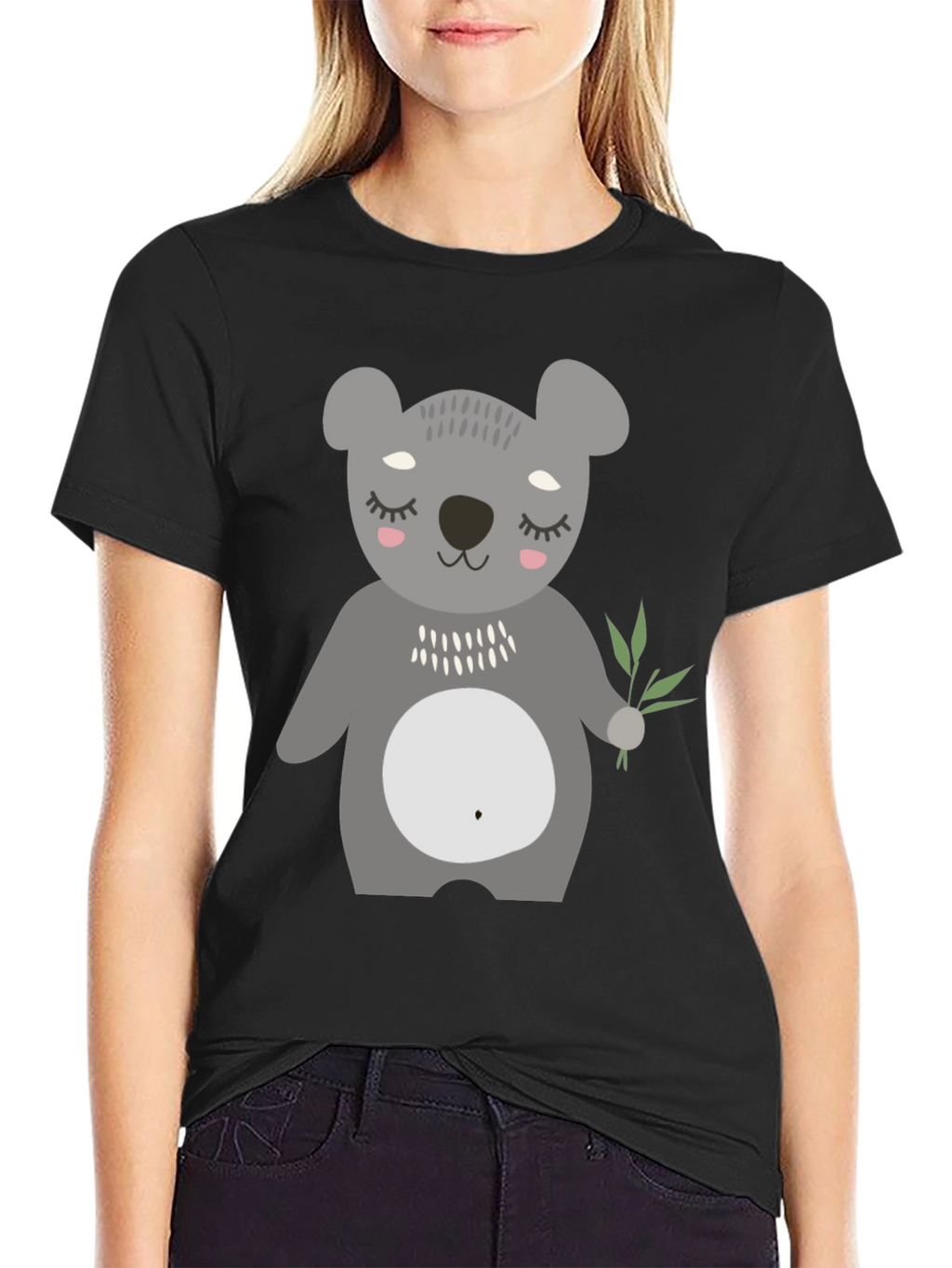 Cute Koala Bear Graphic Black T-Shirt