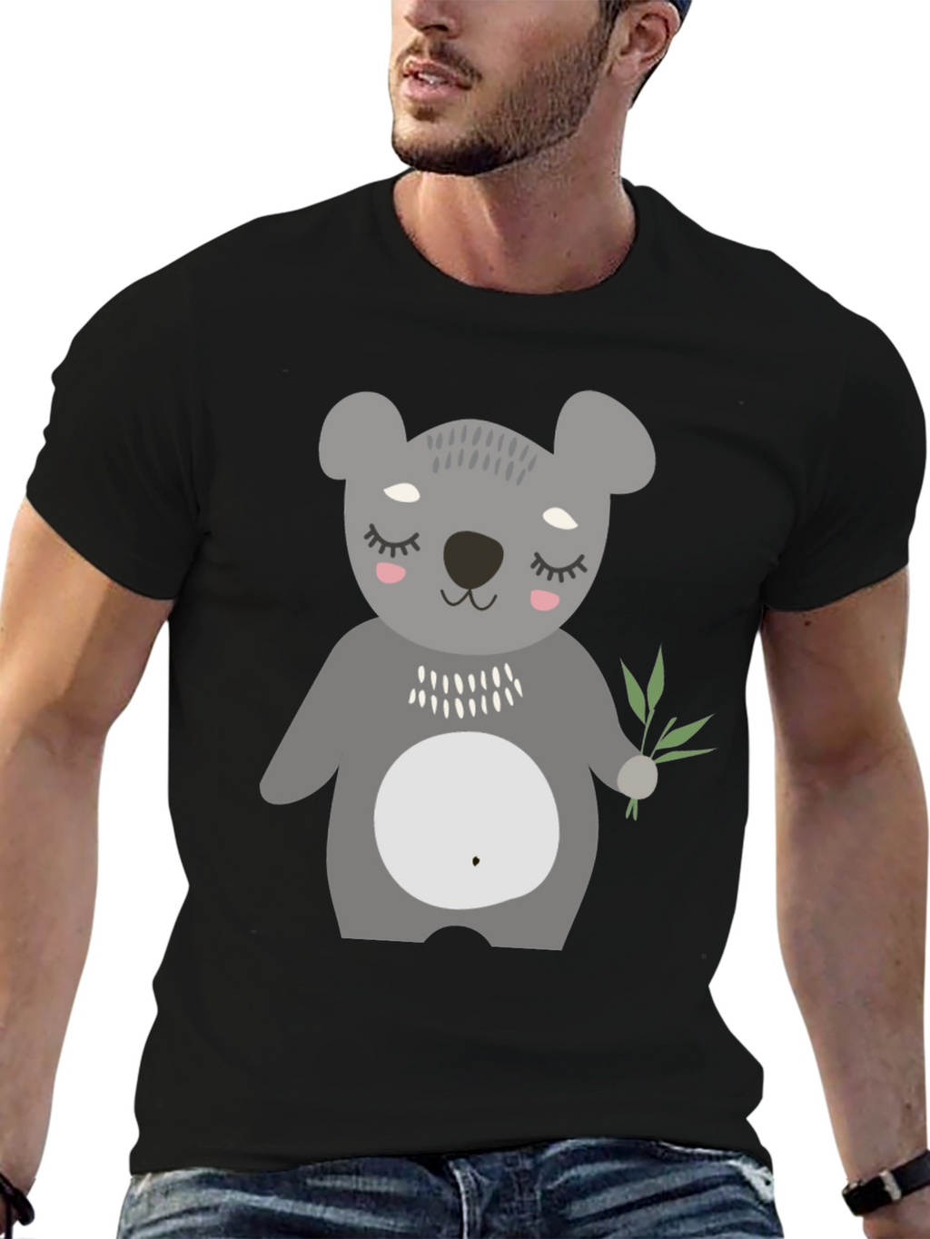 Cute Koala Bear Graphic Black T-Shirt