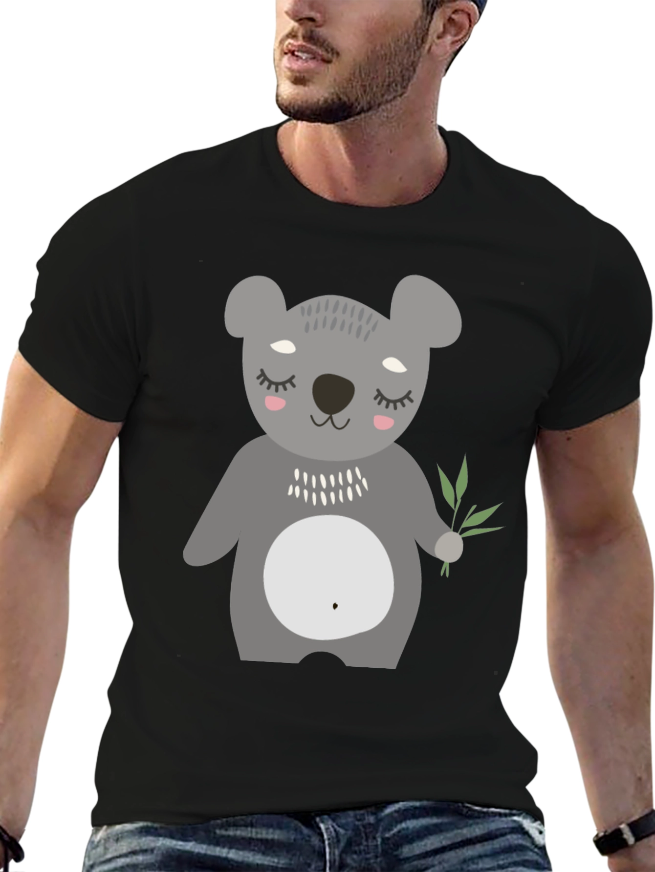 Cute Koala Bear Graphic Black T-Shirt