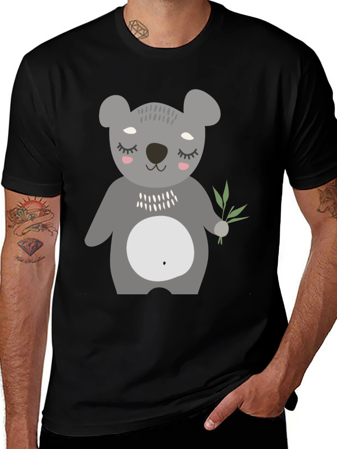 Cute Koala Bear Graphic Black T-Shirt