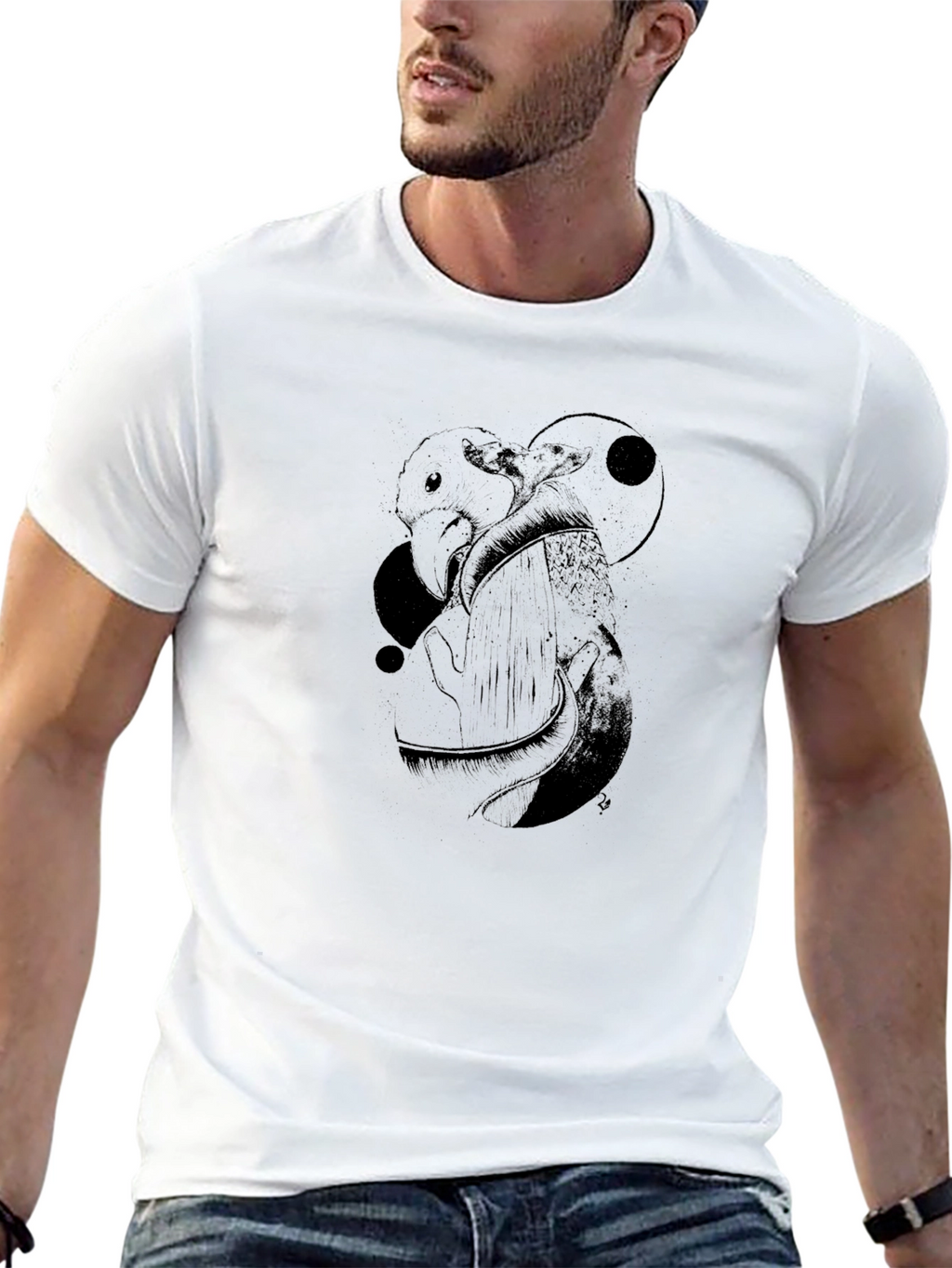 Mens Graphic Tee - Black with Bird Design