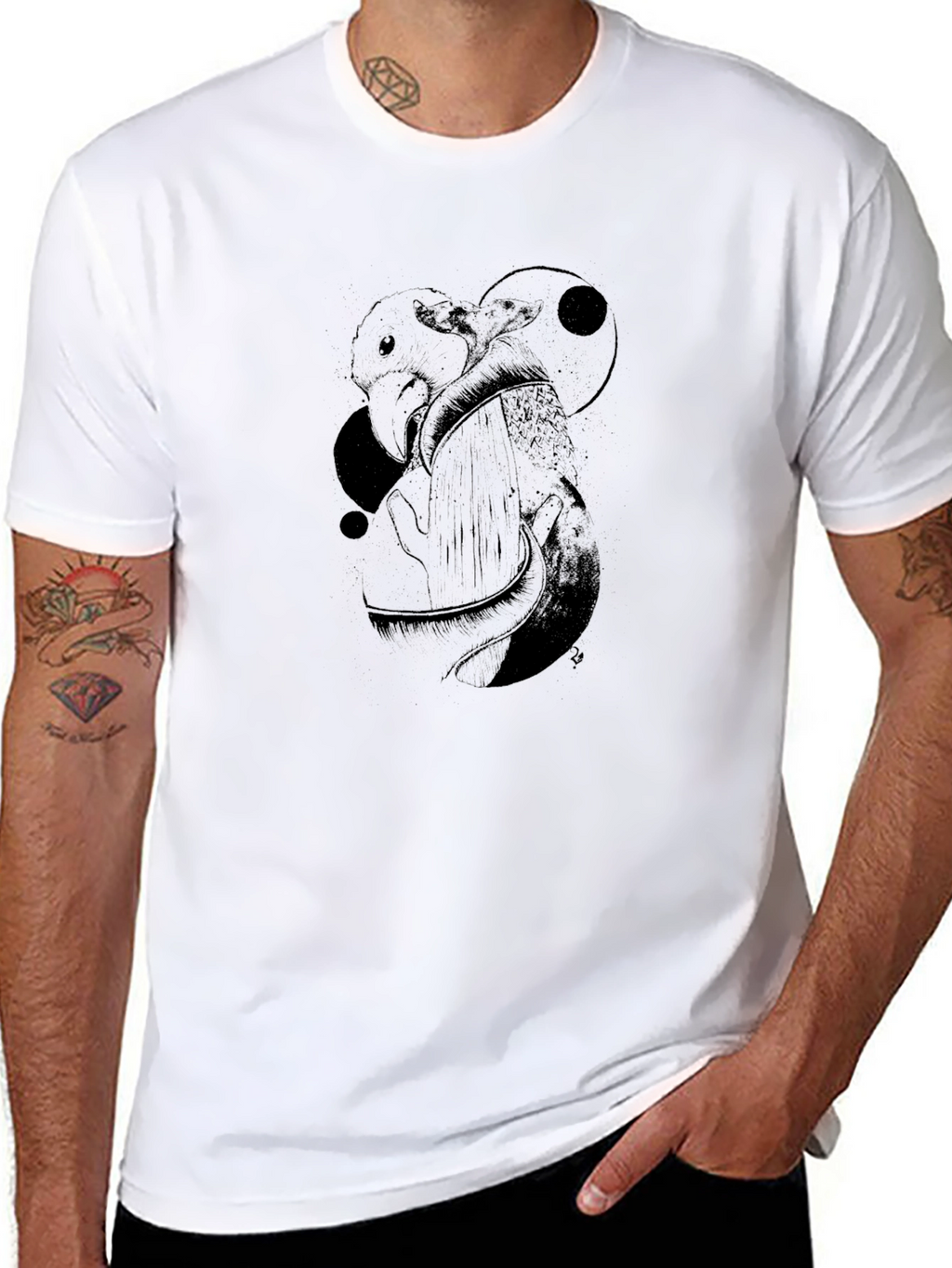 Mens Graphic Tee - Black with Bird Design