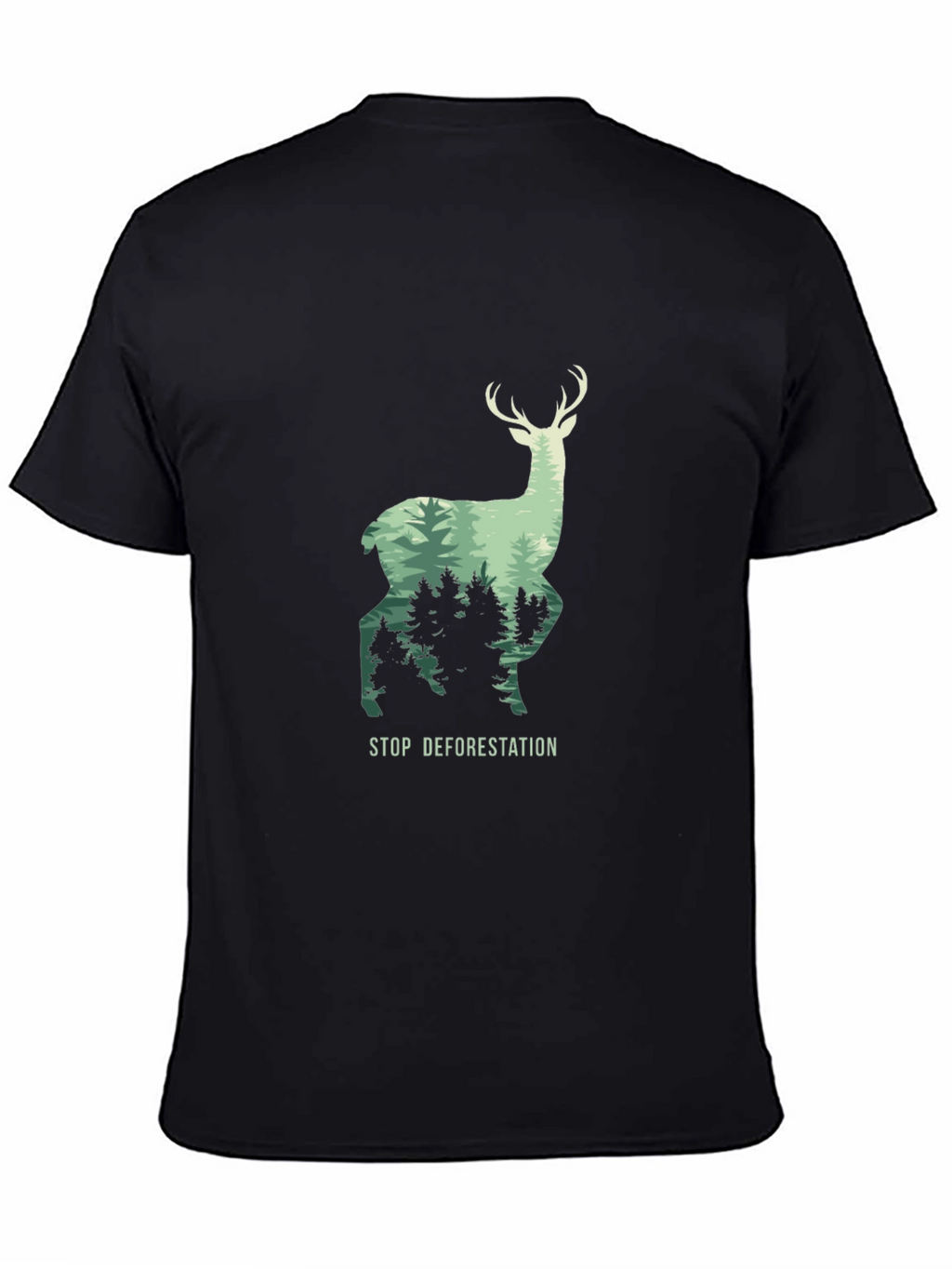 Stop Deforestation Deer Graphic Black T-Shirt