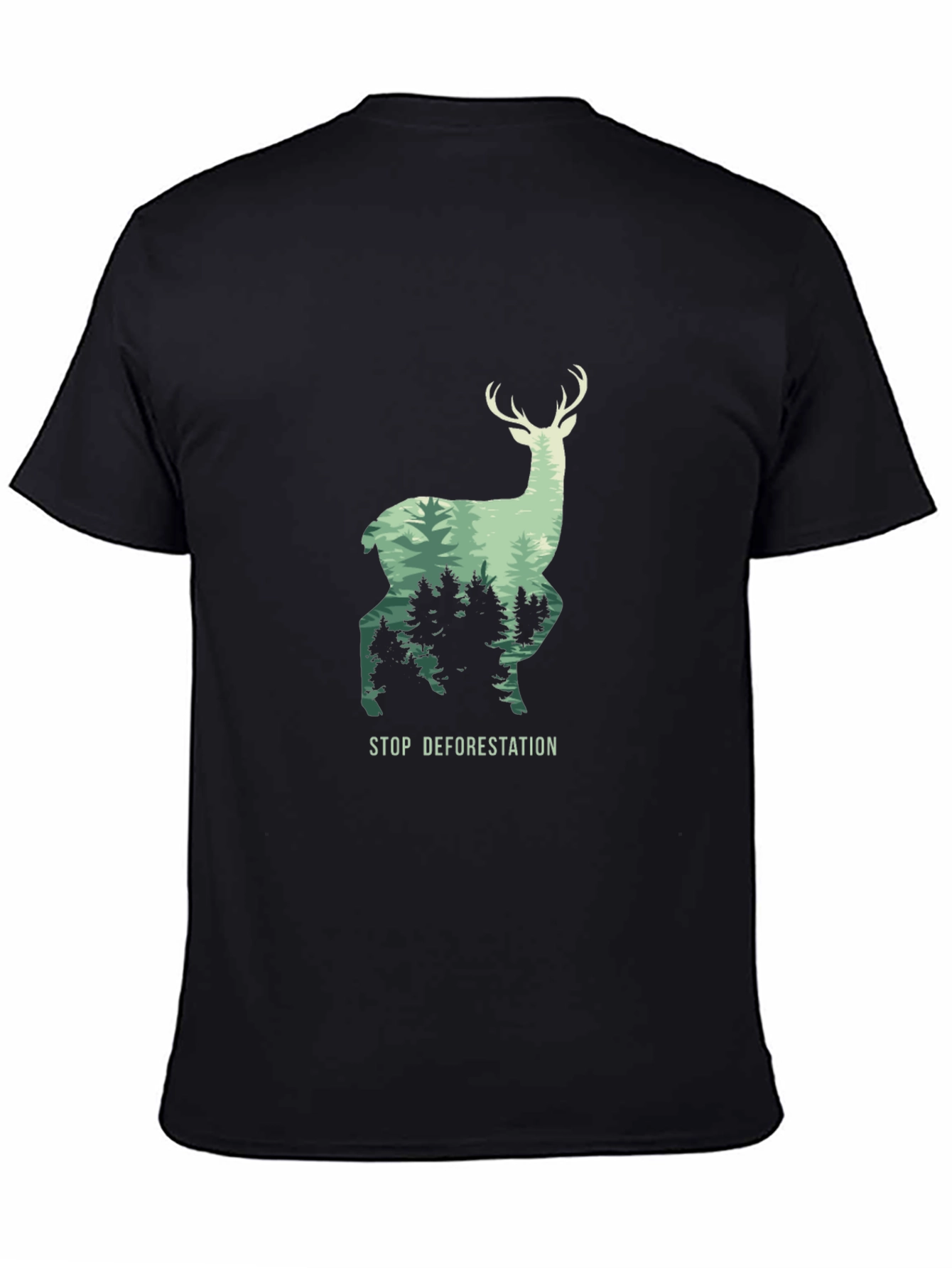 Stop Deforestation Deer Graphic Black T-Shirt