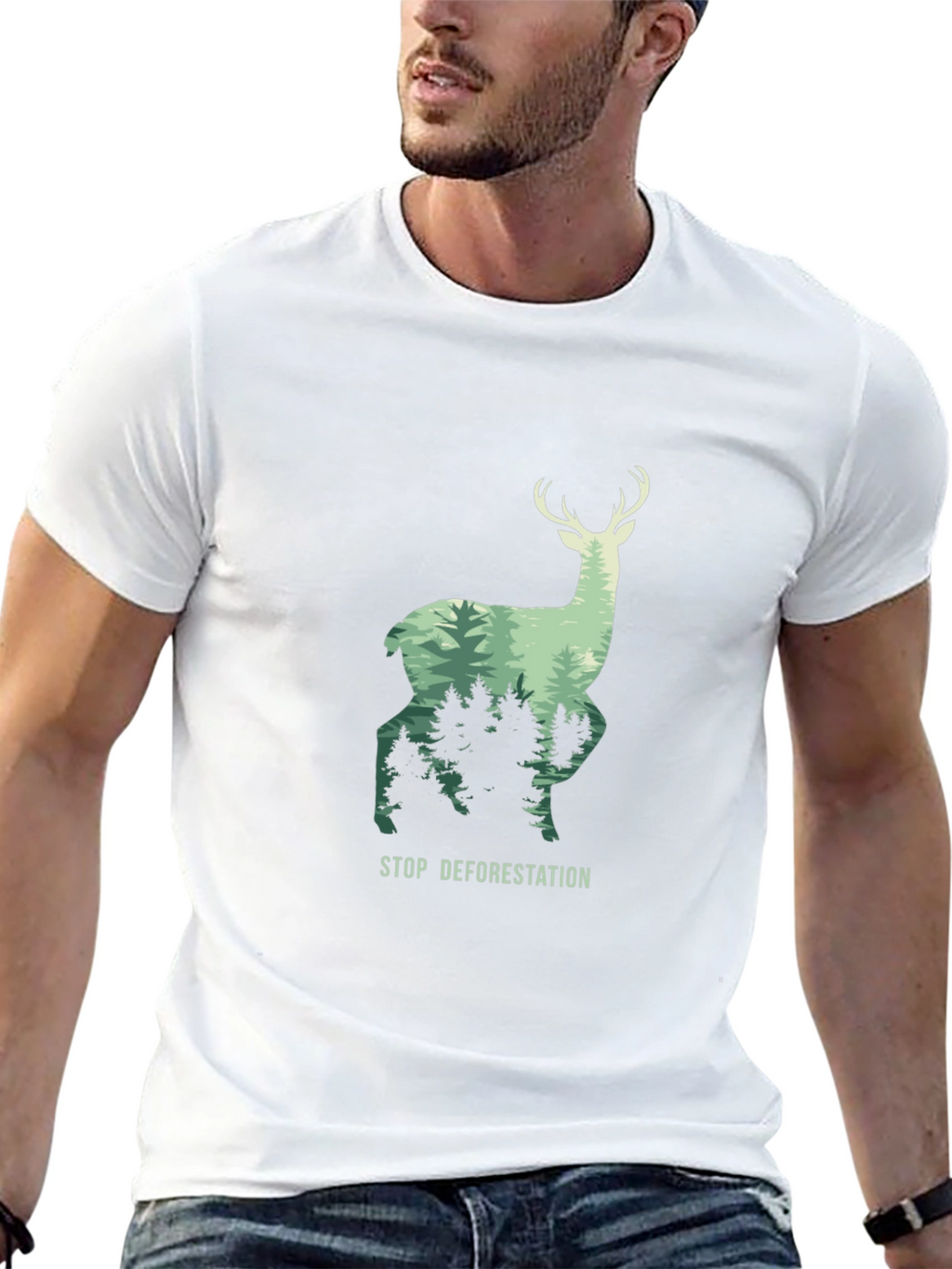 Stop Deforestation Deer Graphic Black T-Shirt