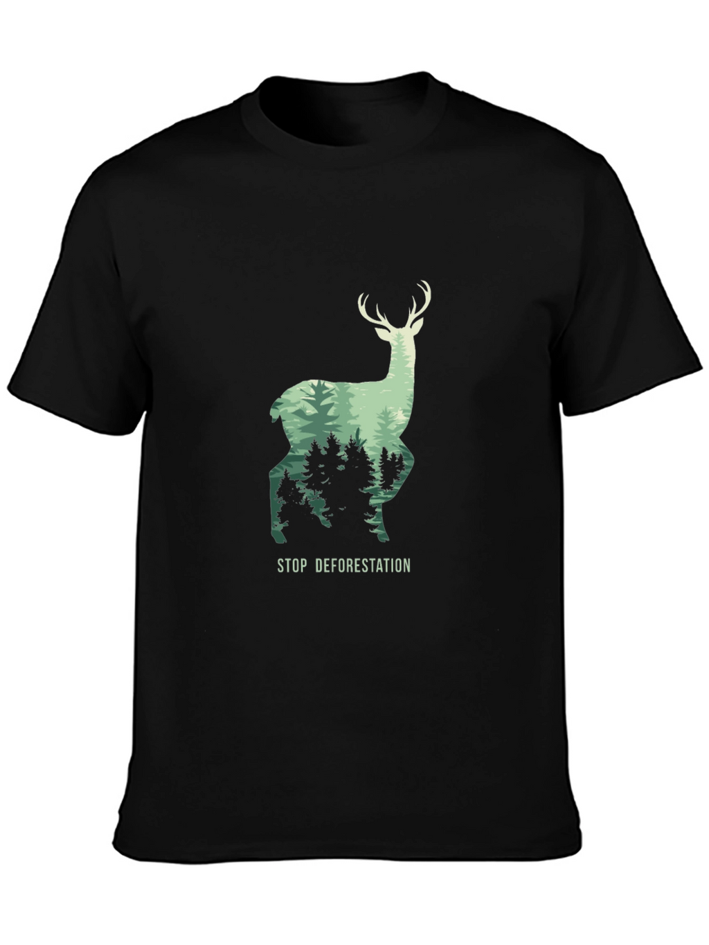 Stop Deforestation Deer Graphic Black T-Shirt