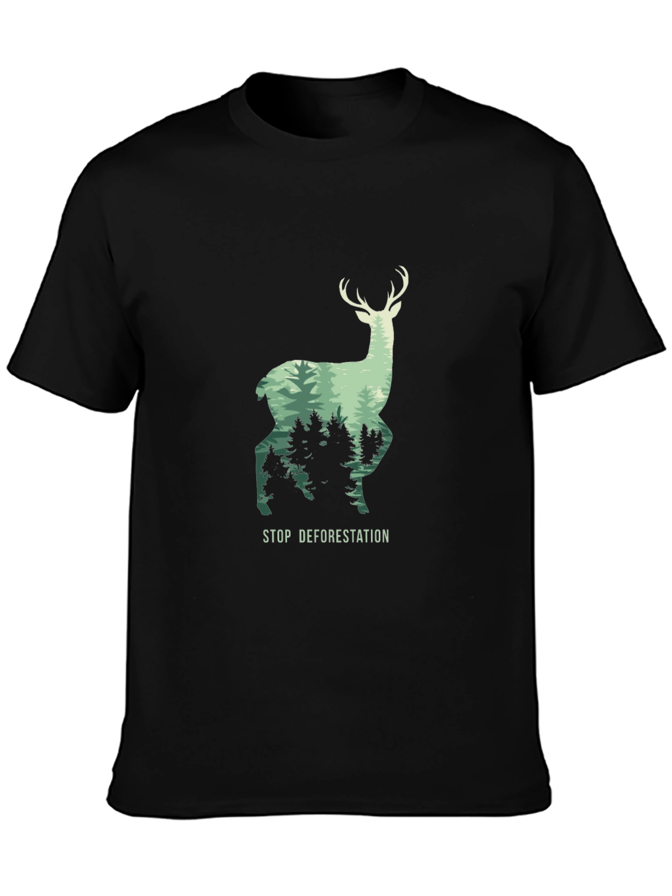 Stop Deforestation Deer Graphic Black T-Shirt