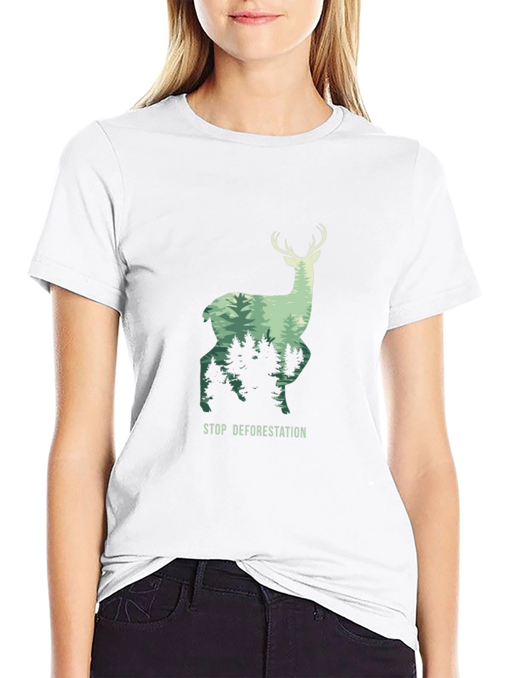 Stop Deforestation Deer Graphic Black T-Shirt