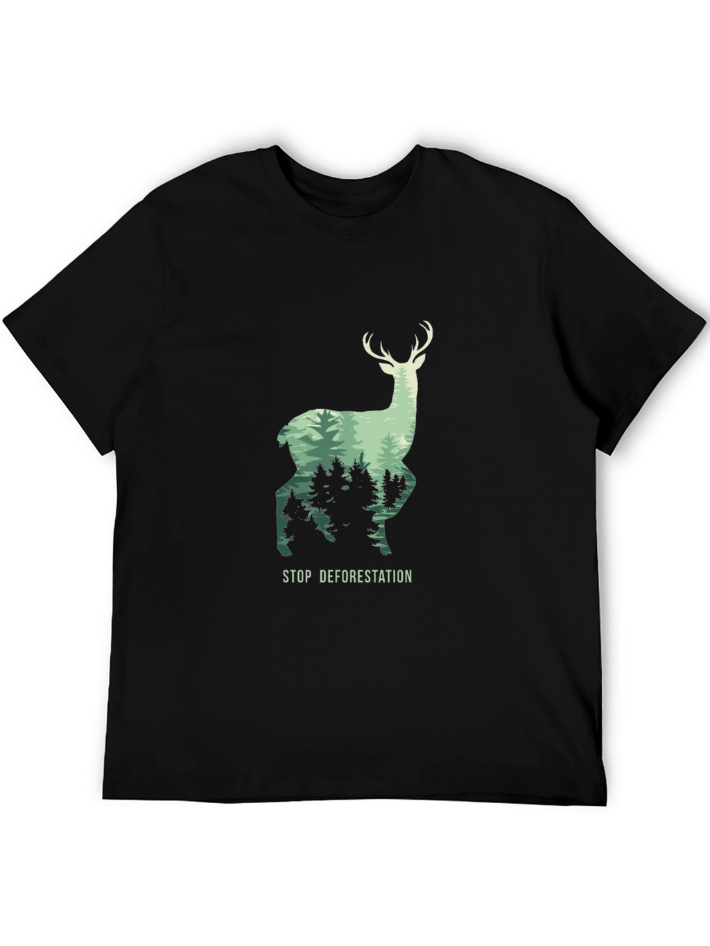 Stop Deforestation Deer Graphic Black T-Shirt