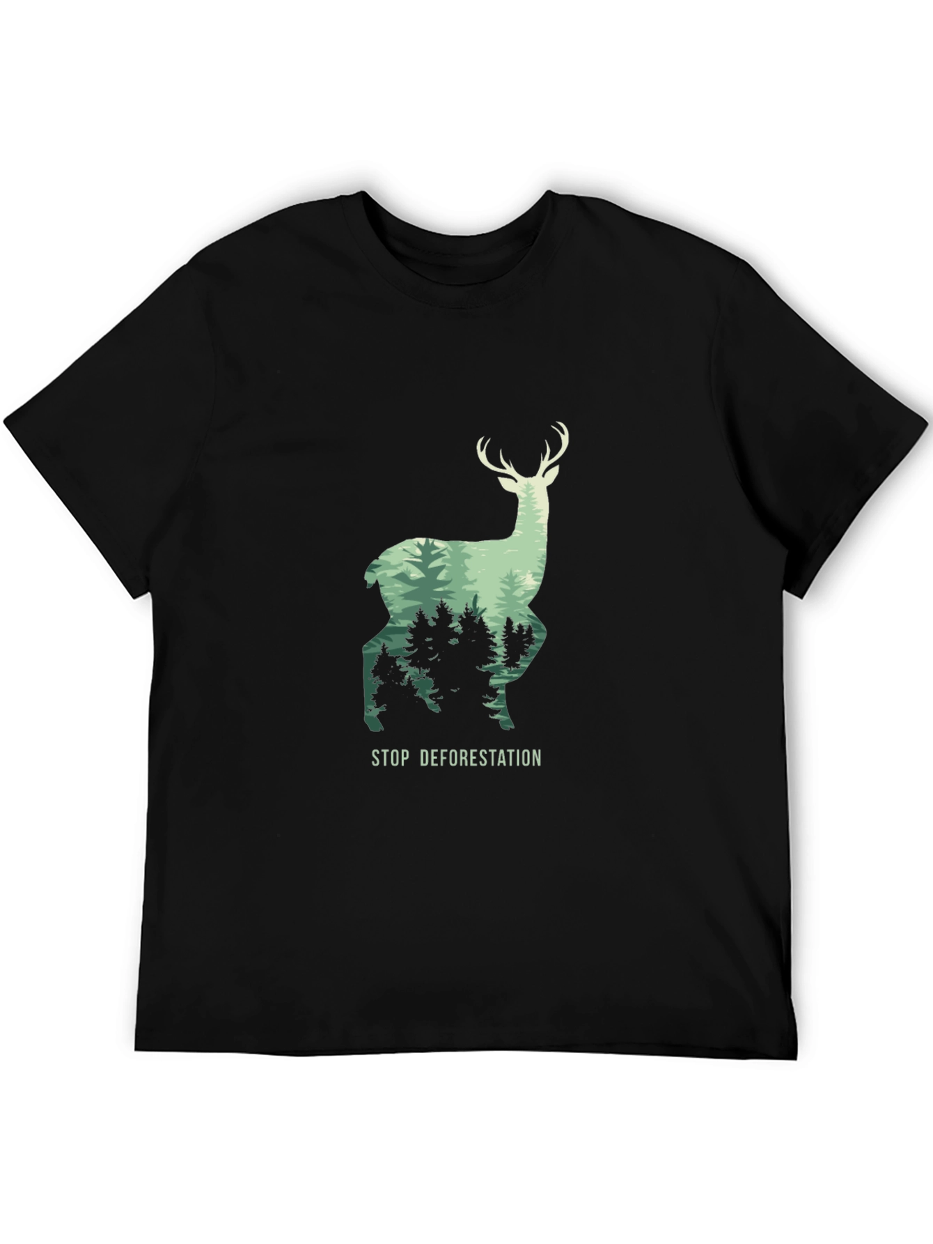Stop Deforestation Deer Graphic Black T-Shirt