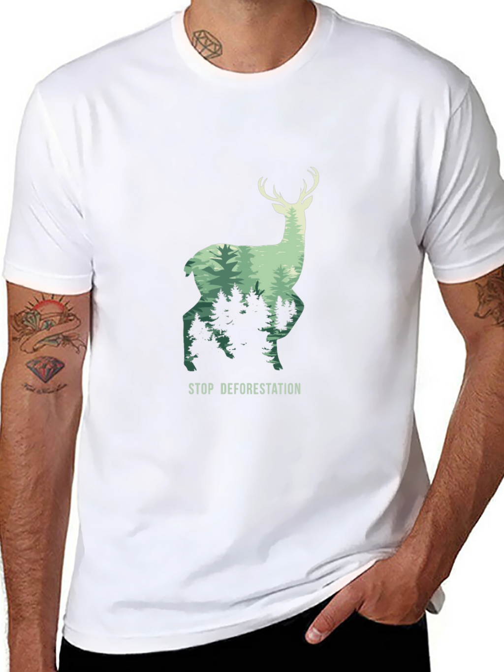 Stop Deforestation Deer Graphic Black T-Shirt