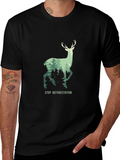 Stop Deforestation Deer Graphic Black T-Shirt