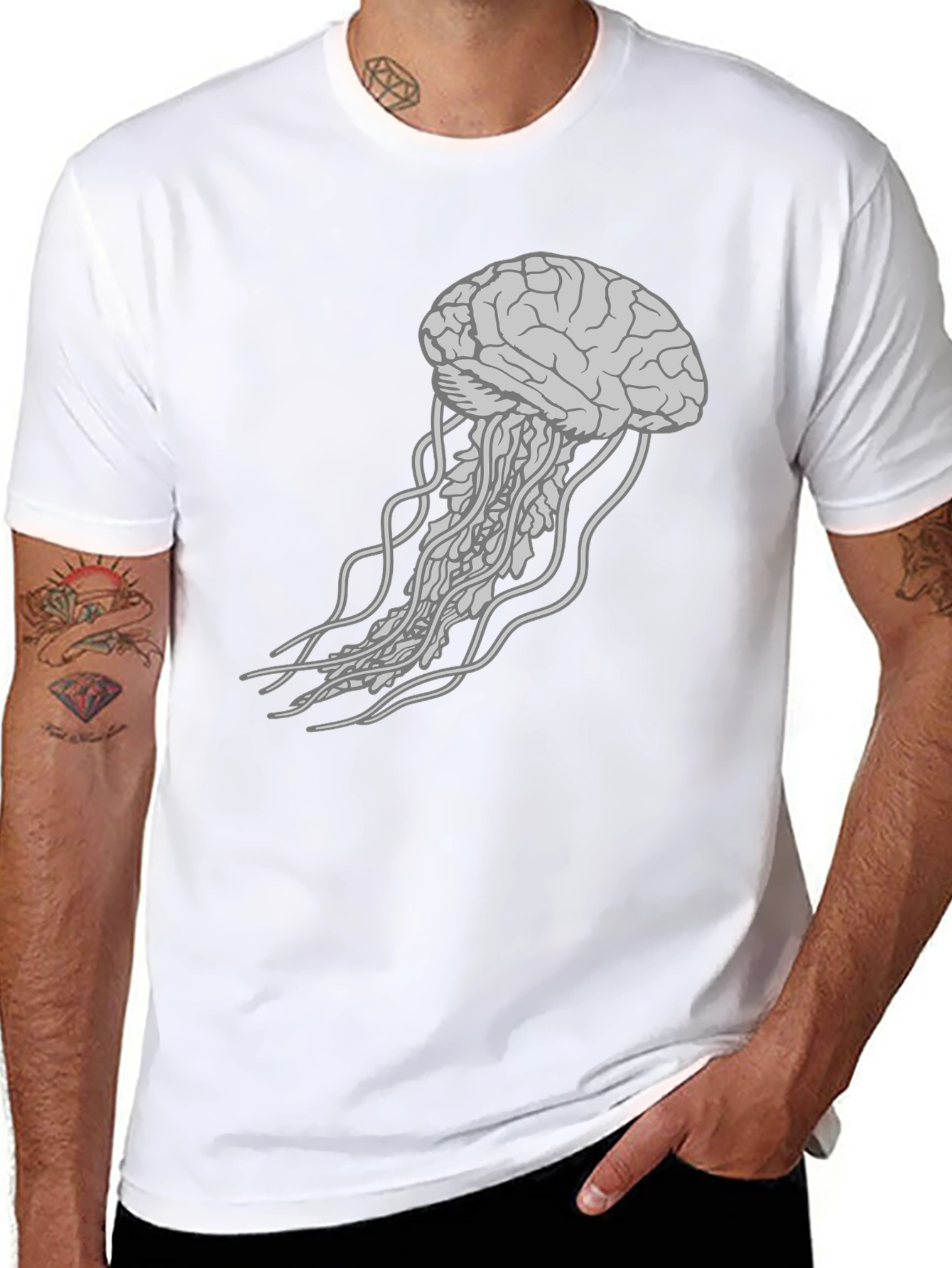 Brain Jellyfish Graphic Tee - Black Cotton T-Shirt