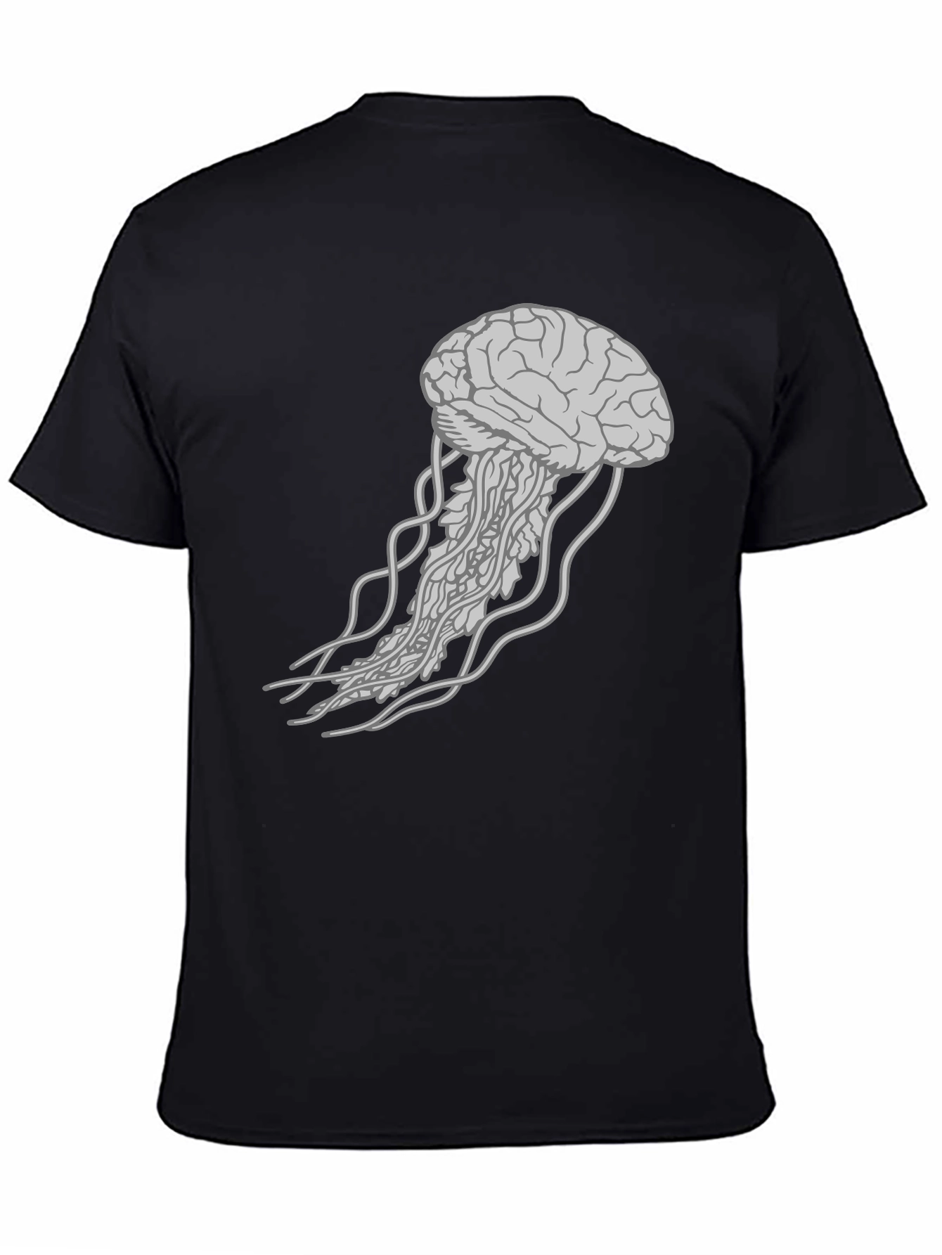 Brain Jellyfish Graphic Tee - Black Cotton T-Shirt