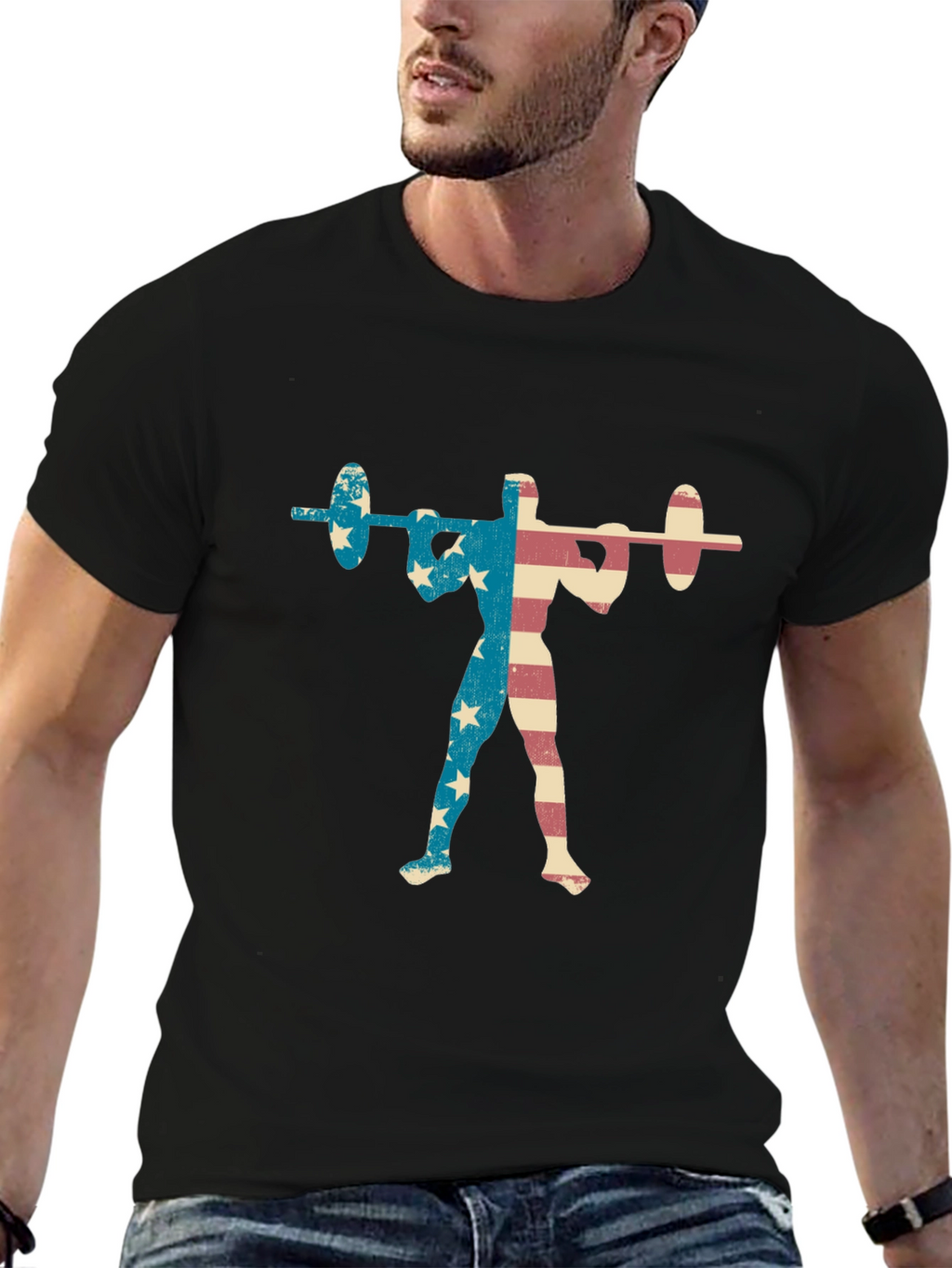 Patriotic Weightlifter T-Shirt - USA Flag Design