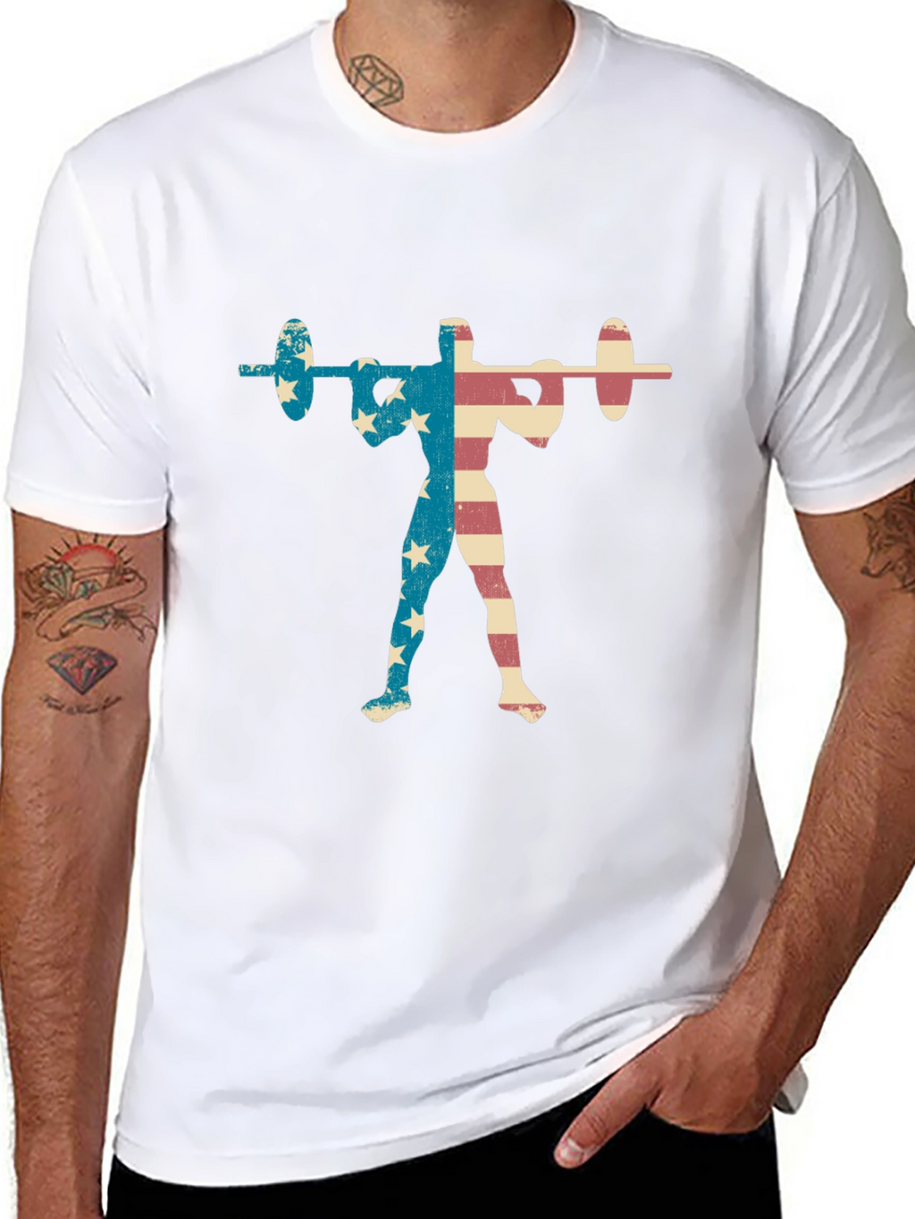 Patriotic Weightlifter T-Shirt - USA Flag Design