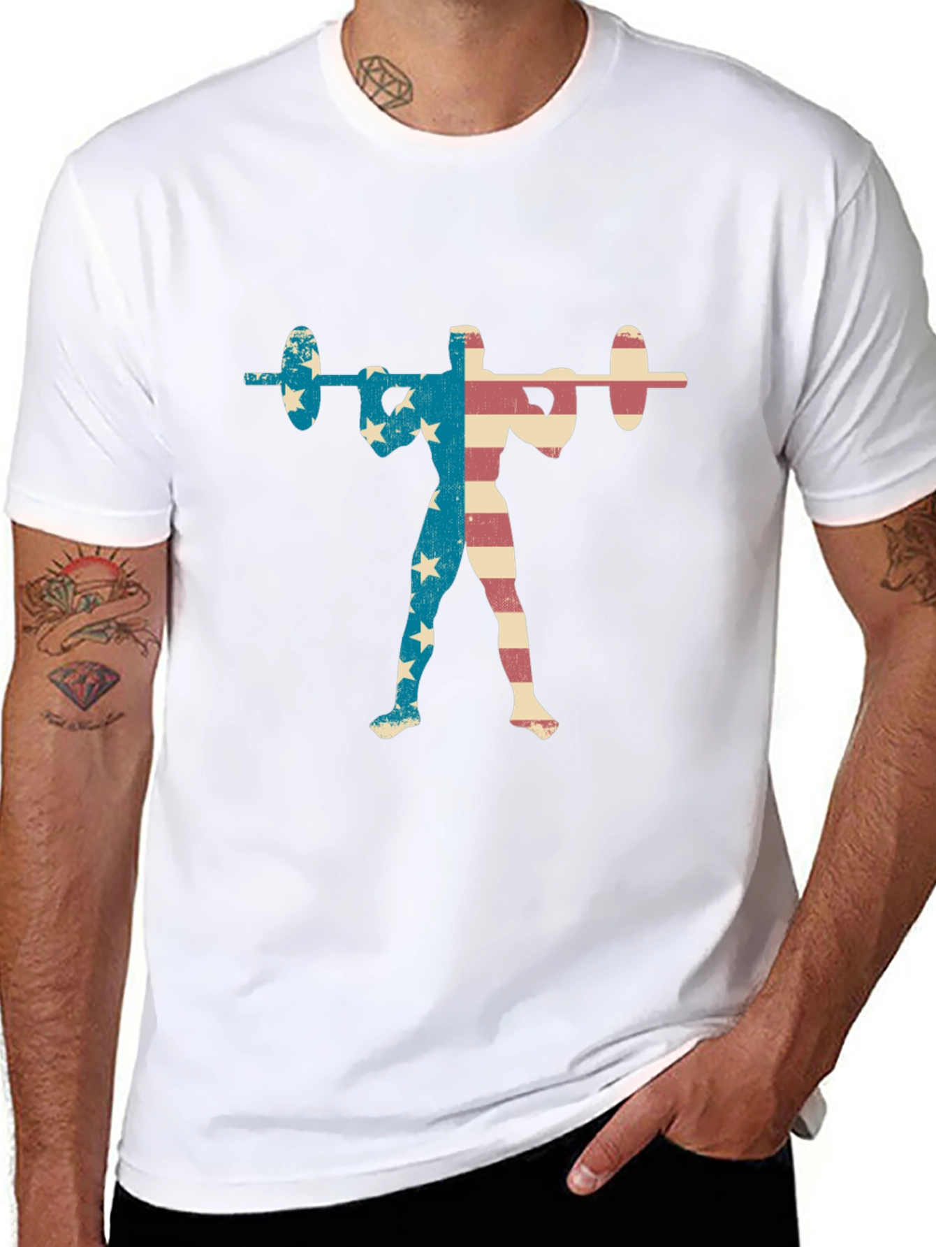 Patriotic Weightlifter T-Shirt - USA Flag Design