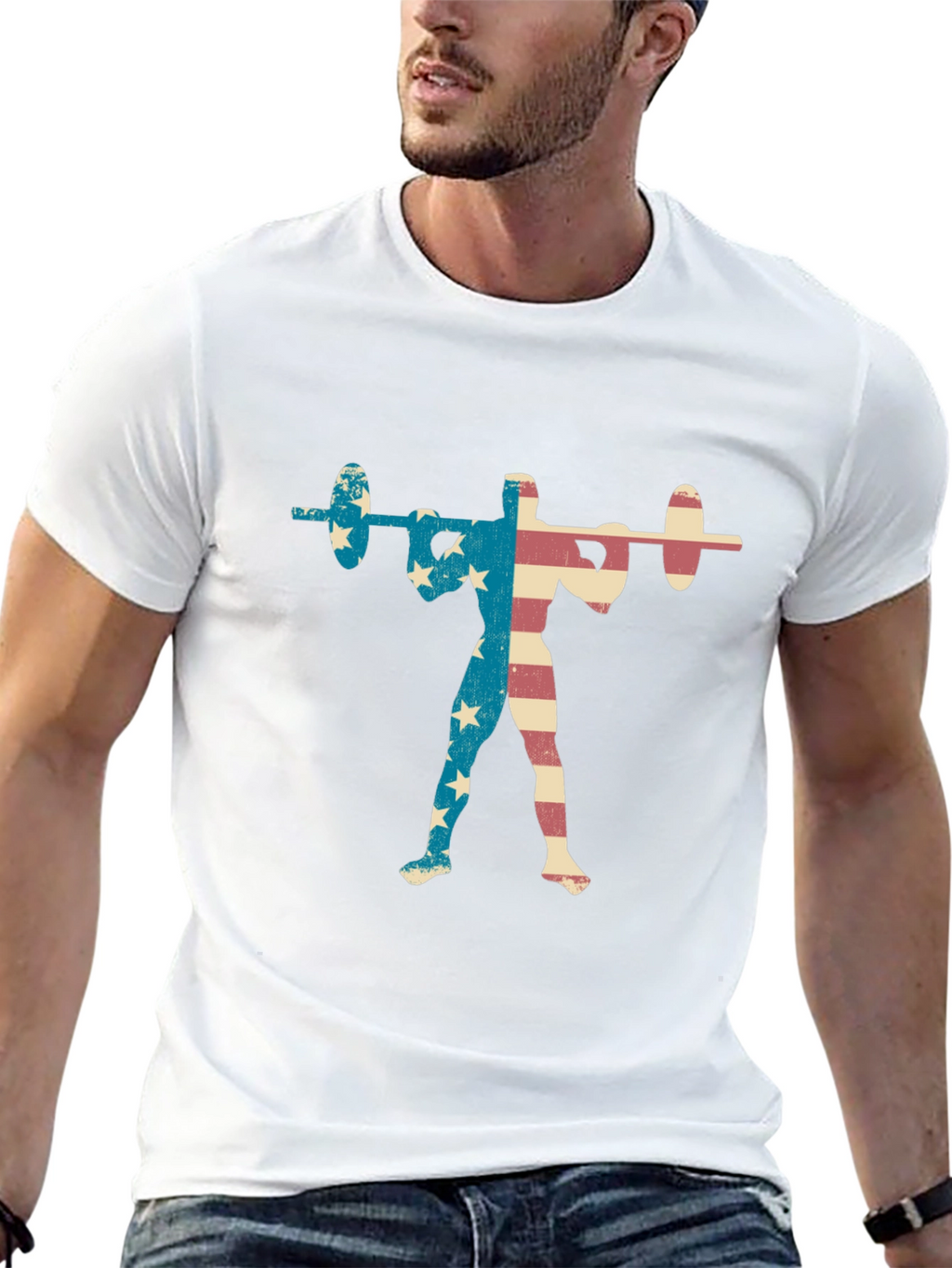 Patriotic Weightlifter T-Shirt - USA Flag Design
