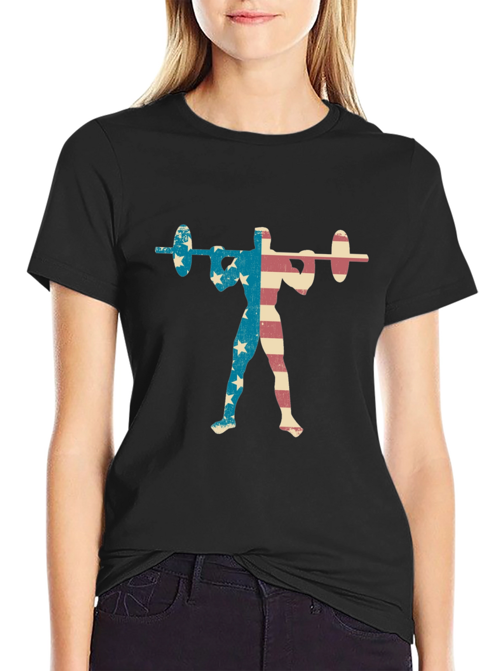 Patriotic Weightlifter T-Shirt - USA Flag Design