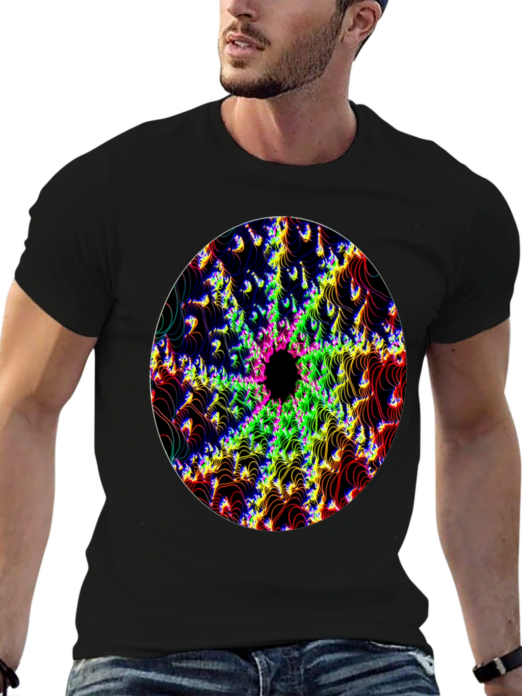 Psychedelic Fractal Graphic Black T-Shirt