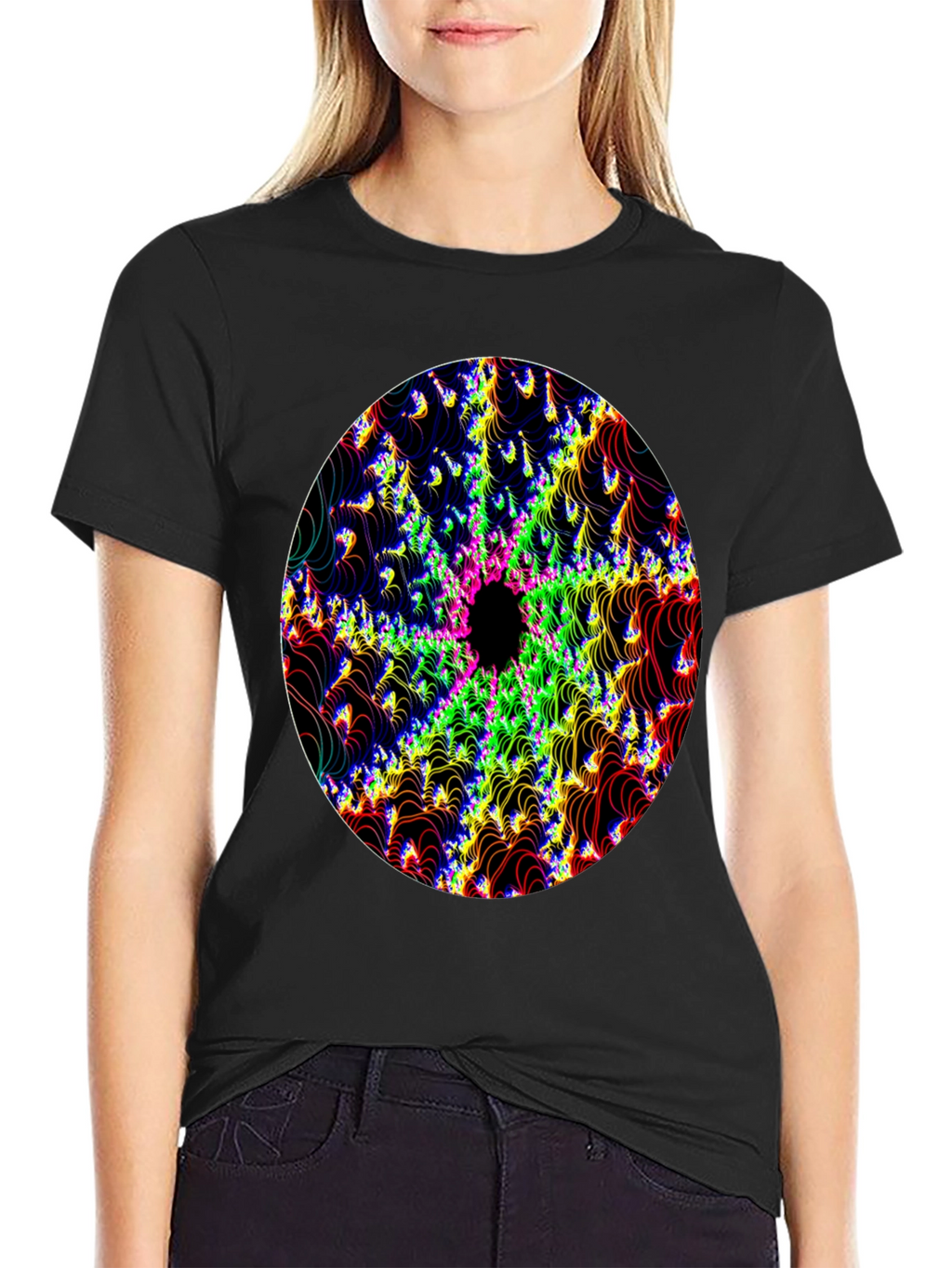 Psychedelic Fractal Graphic Black T-Shirt