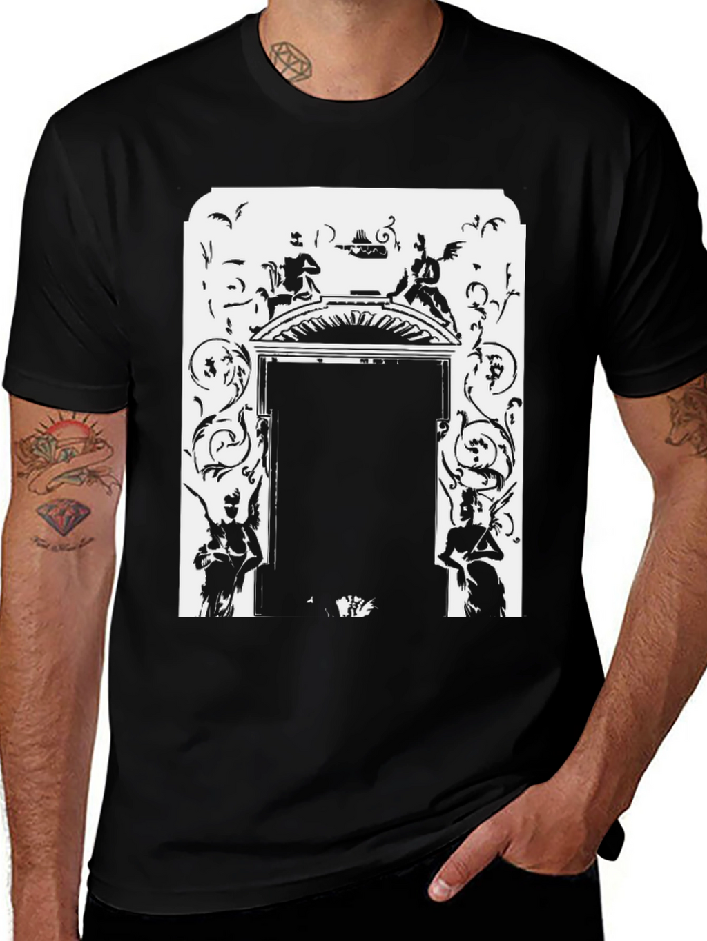 Ornate Doorway Graphic Tee - Black Cotton