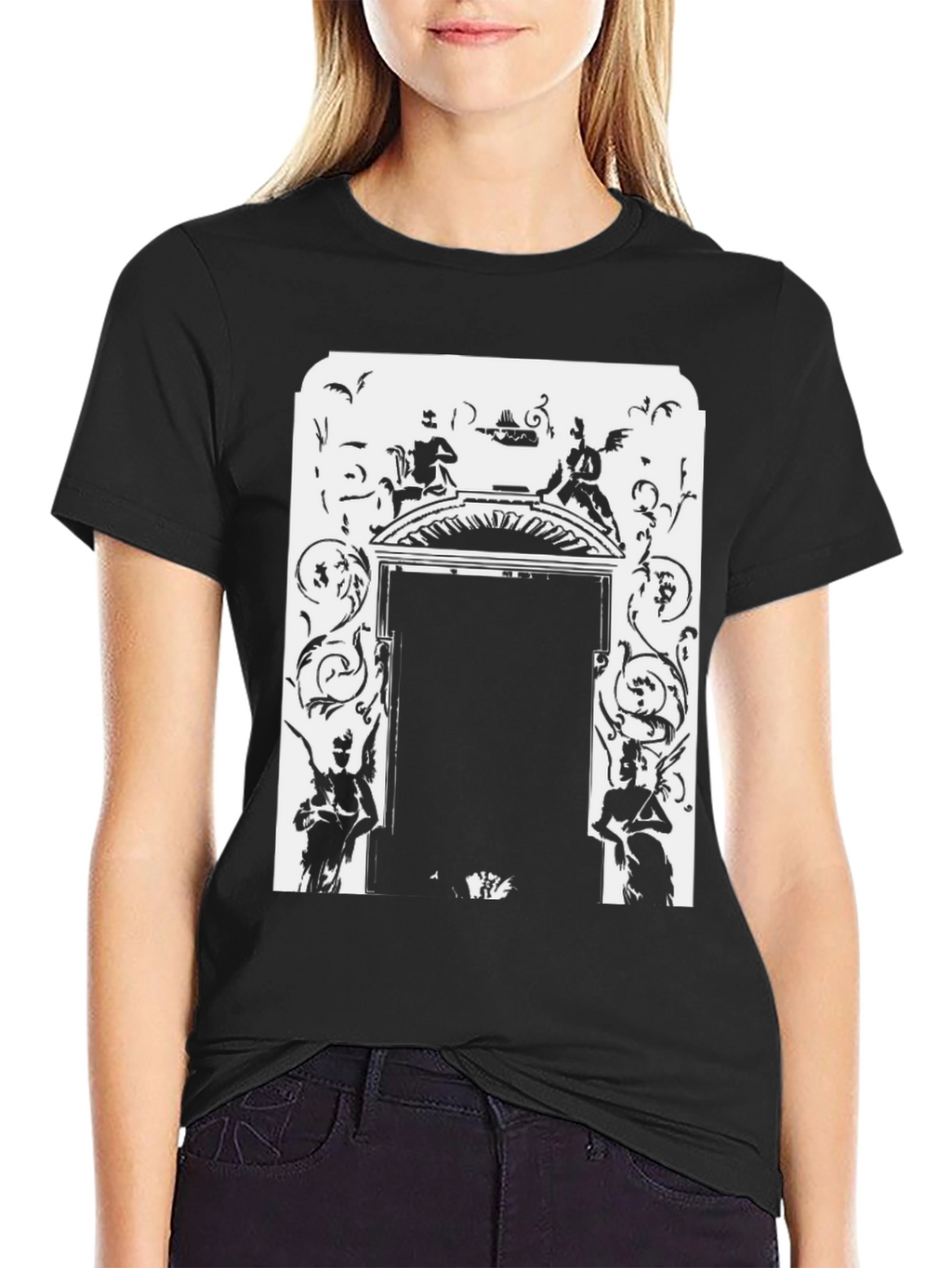 Ornate Doorway Graphic Tee - Black Cotton