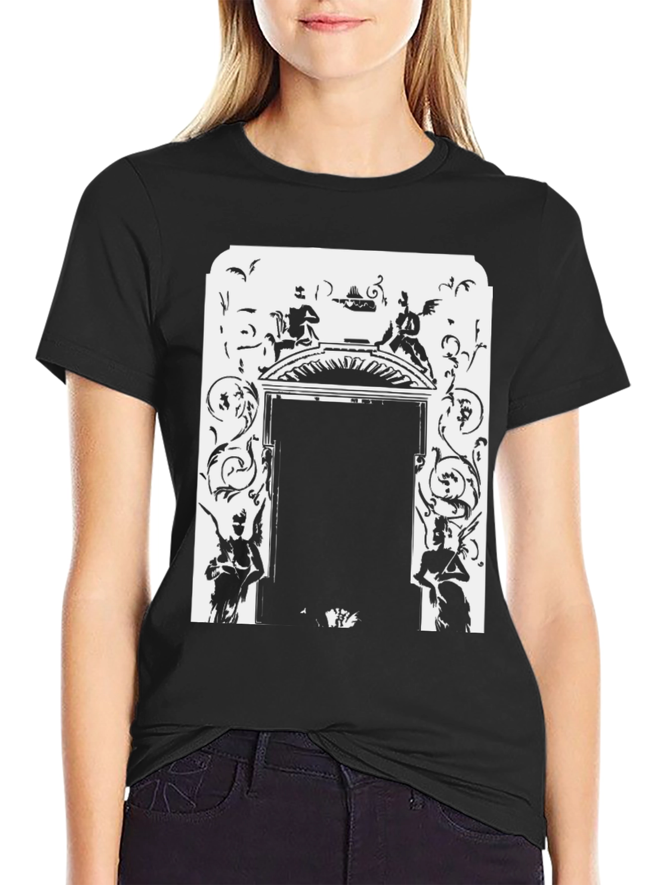 Ornate Doorway Graphic Tee - Black Cotton