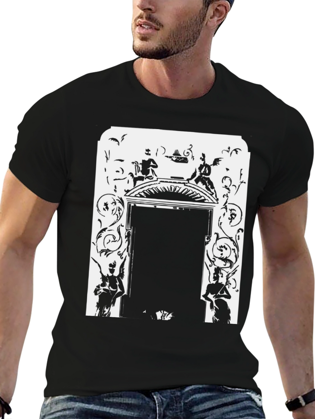 Ornate Doorway Graphic Tee - Black Cotton