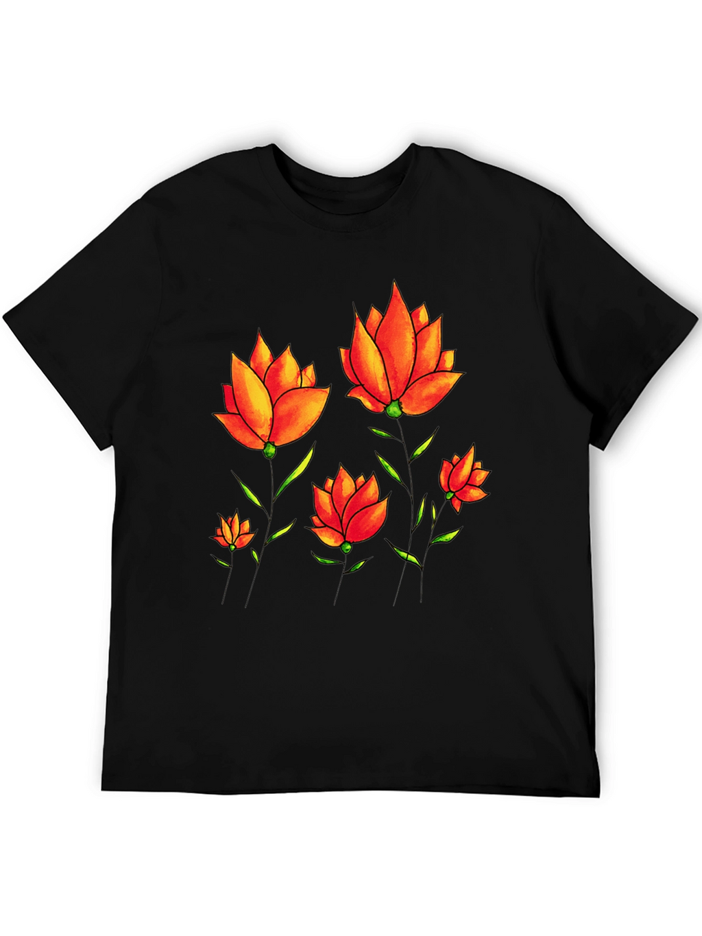Floral Print Tee - Black
