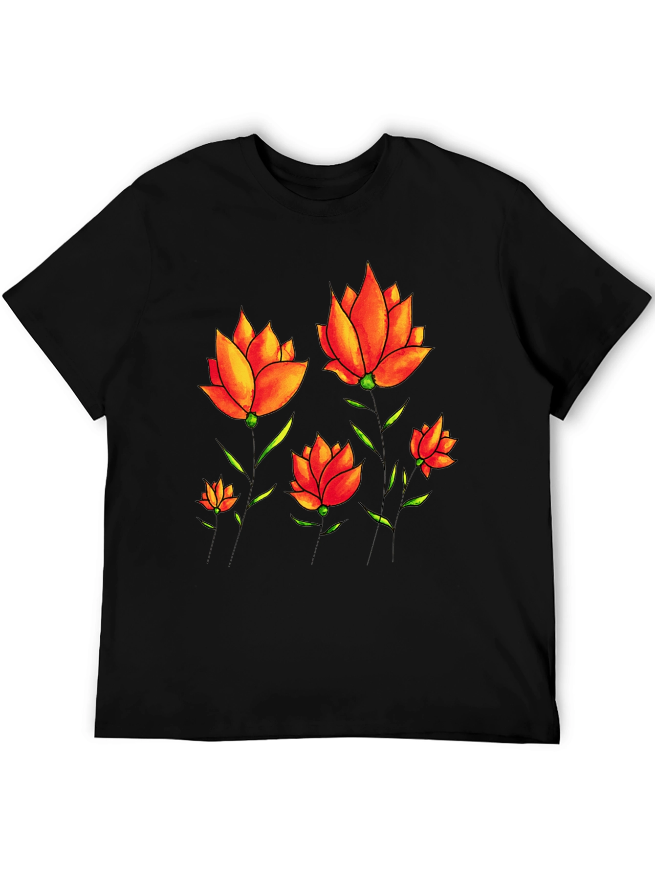 Floral Print Tee - Black