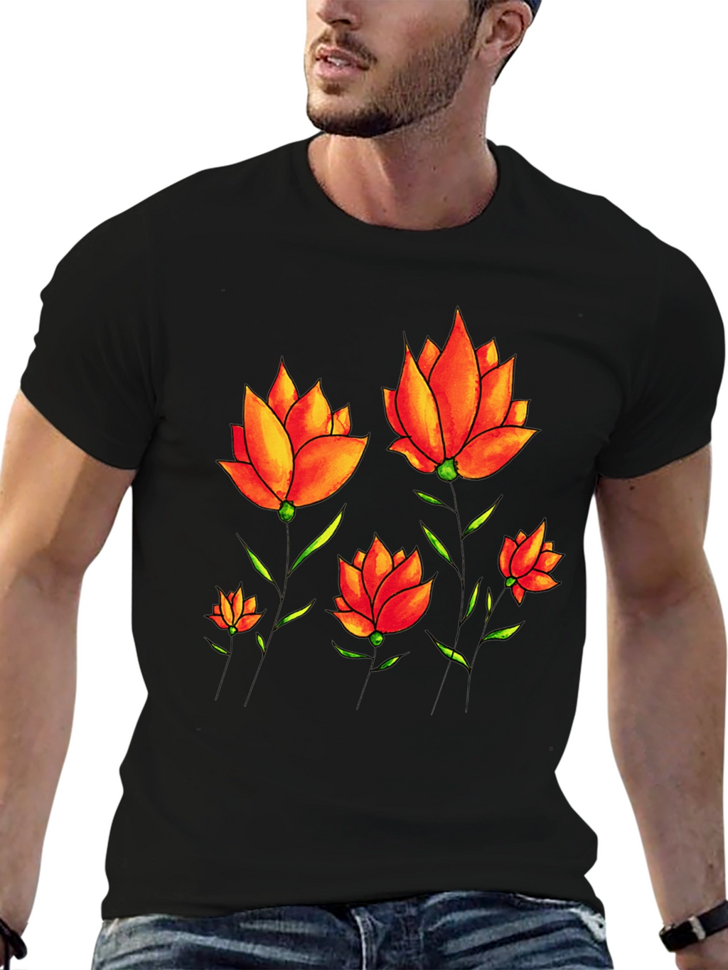 Floral Print Tee - Black