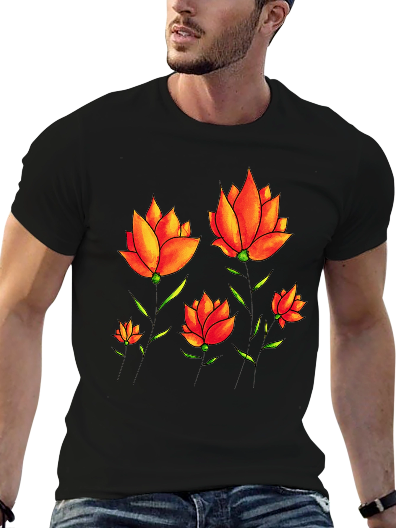 Floral Print Tee - Black