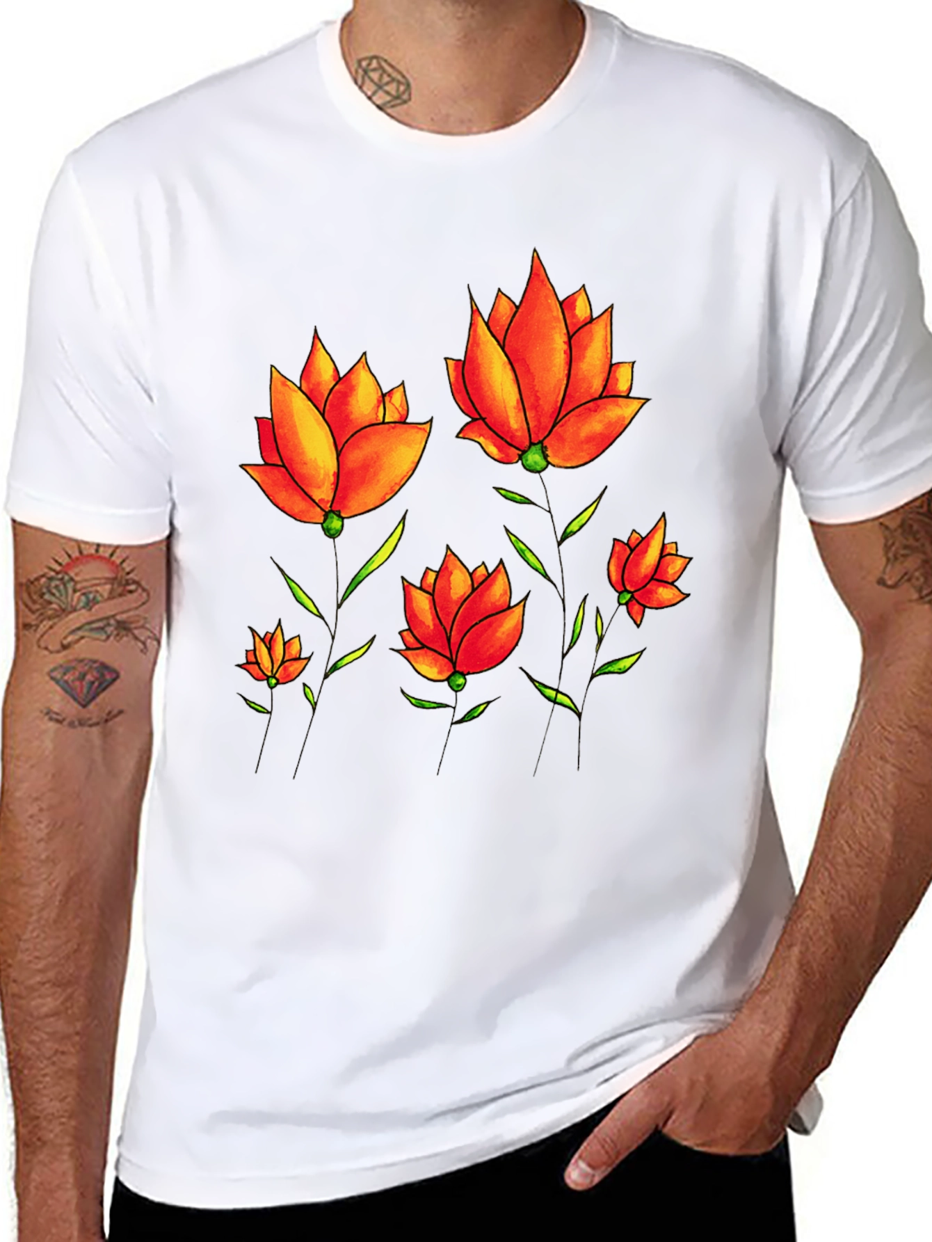 Floral Print Tee - Black