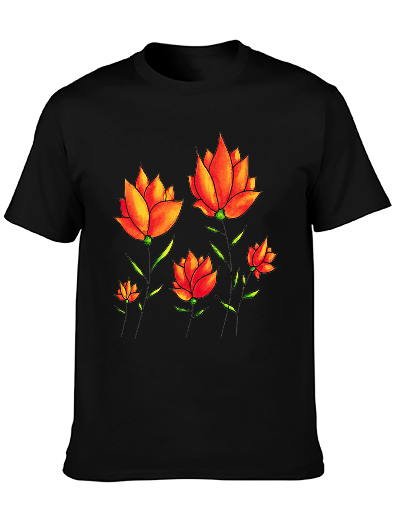 Floral Print Tee - Black