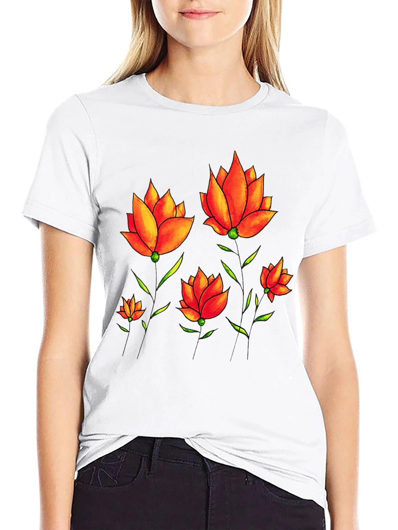 Floral Print Tee - Black