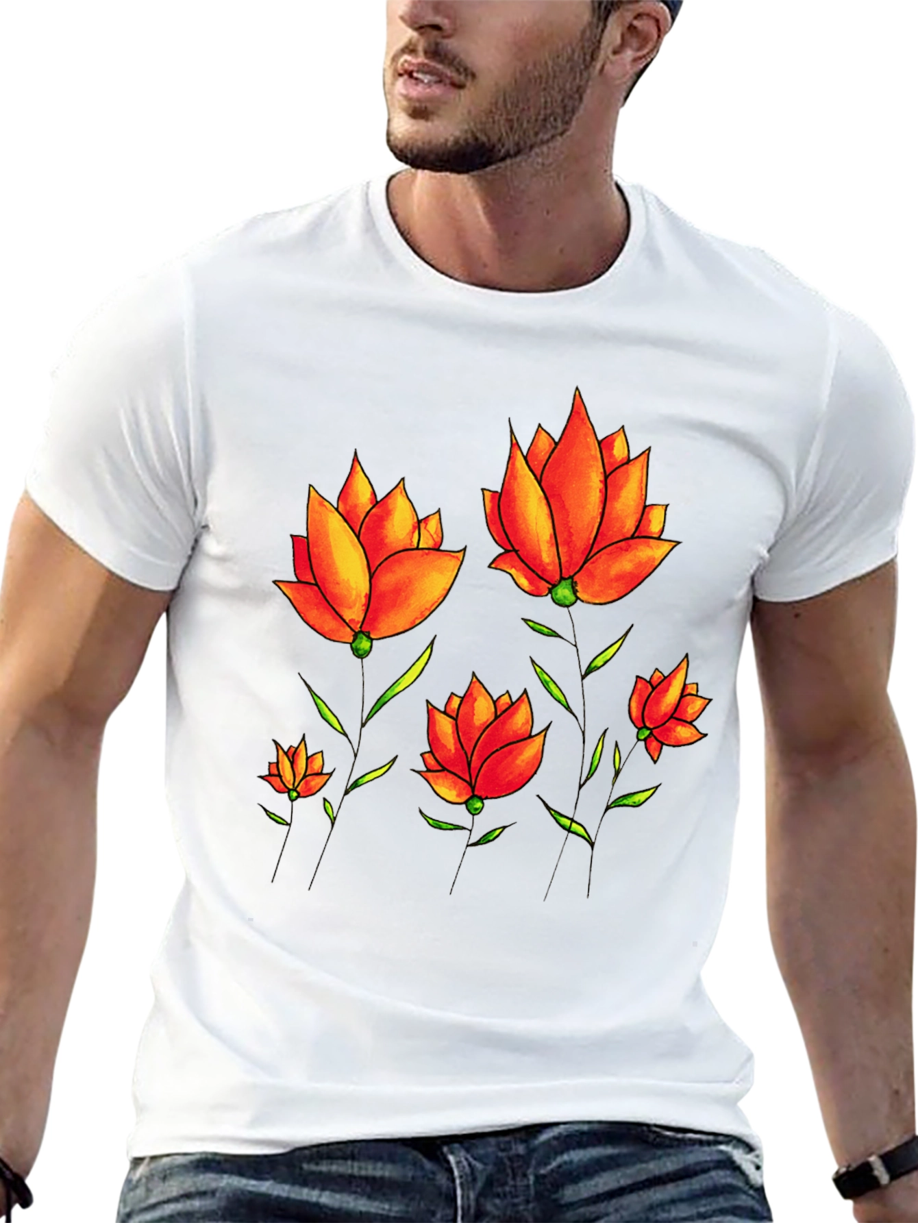 Floral Print Tee - Black