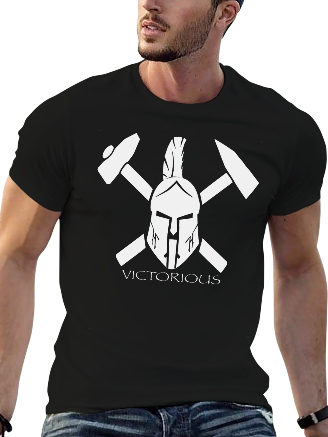Victorious Spartan Helmet Black T-Shirt