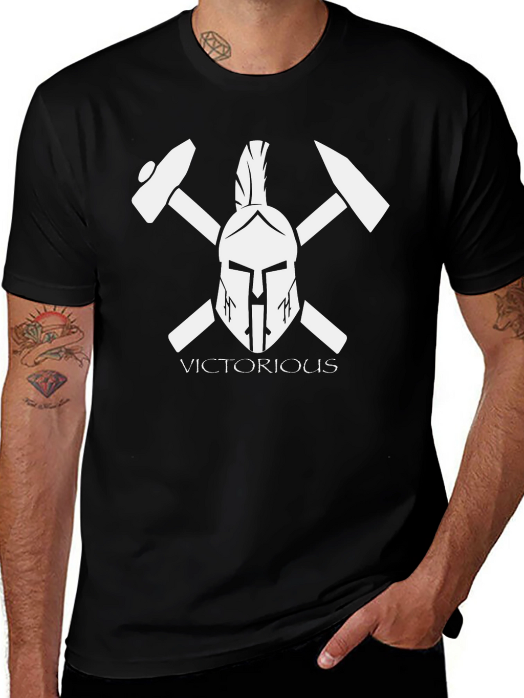 Victorious Spartan Helmet Black T-Shirt