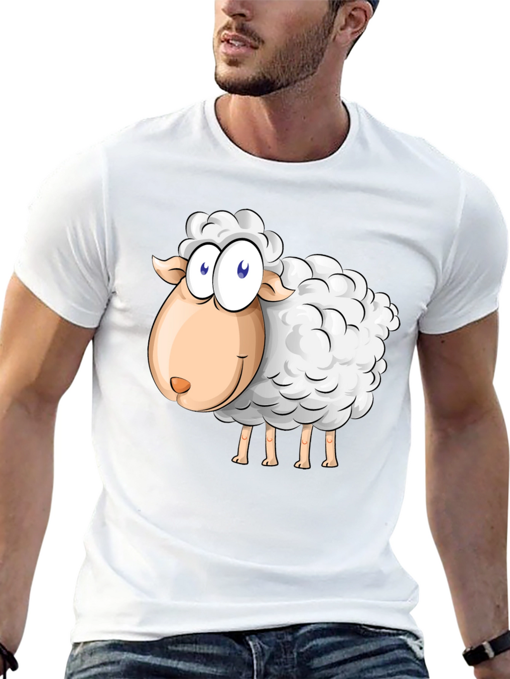 Cartoon Sheep Graphic Black T-Shirt